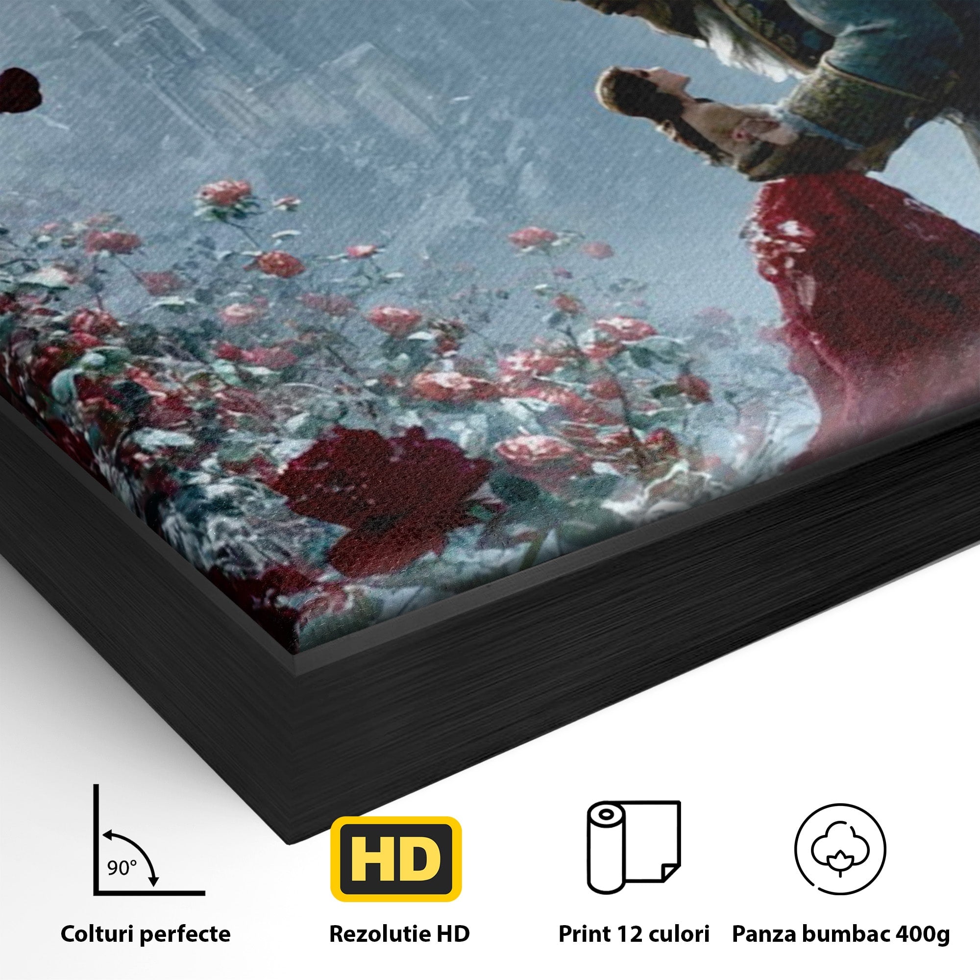 Tablou Canvas Premium LuxCanva® PI1359, Frumoasa Si Bestia, Basme, Iubire, Castel, Dans, Trandafiri, Belle, Culori Vibrante, Living, Dormitor, Camera Copii