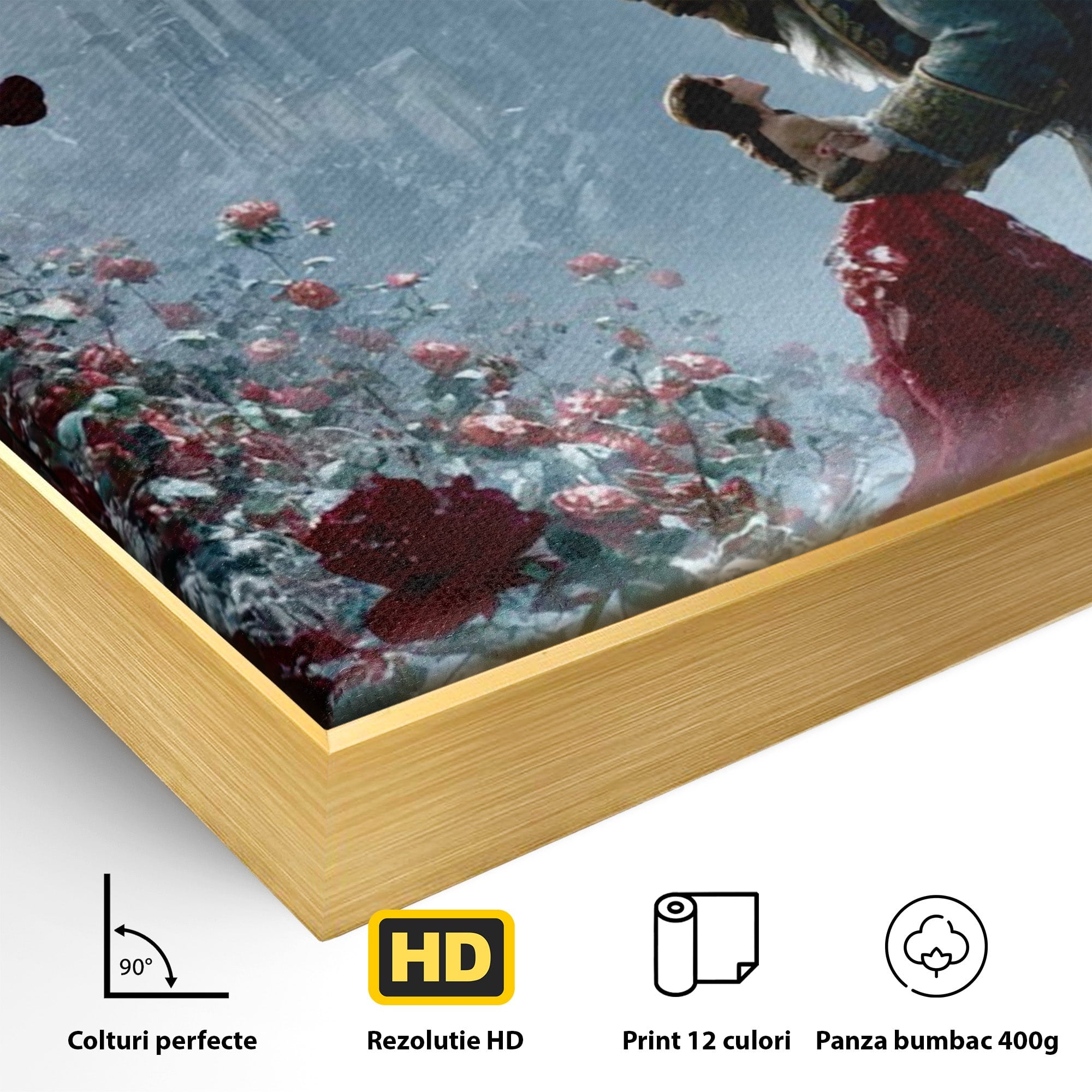 Tablou Canvas Premium LuxCanva® PI1359, Frumoasa Si Bestia, Basme, Iubire, Castel, Dans, Trandafiri, Belle, Culori Vibrante, Living, Dormitor, Camera Copii