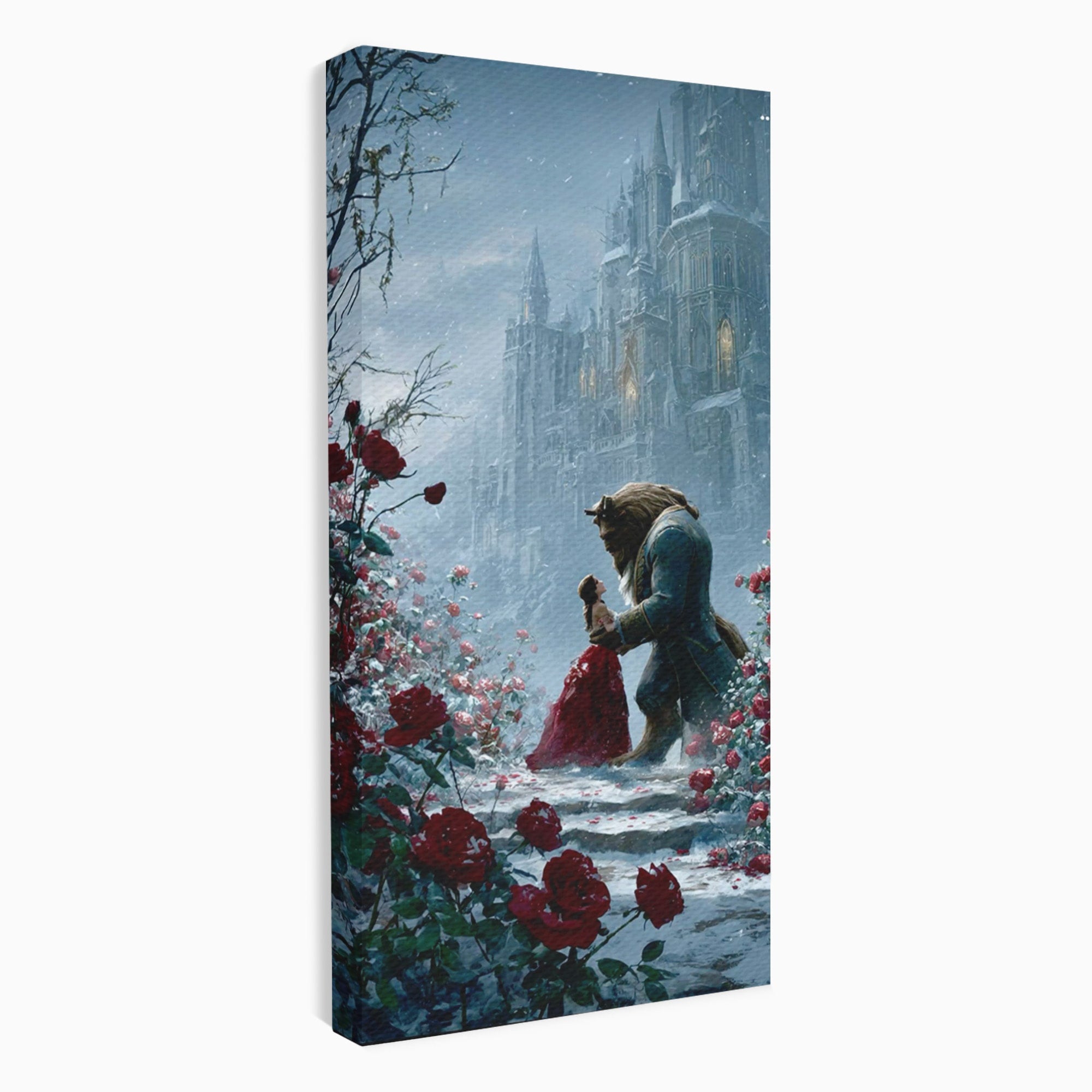 Tablou Canvas Premium LuxCanva® PI1359, Frumoasa Si Bestia, Basme, Iubire, Castel, Dans, Trandafiri, Belle, Culori Vibrante, Living, Dormitor, Camera Copii