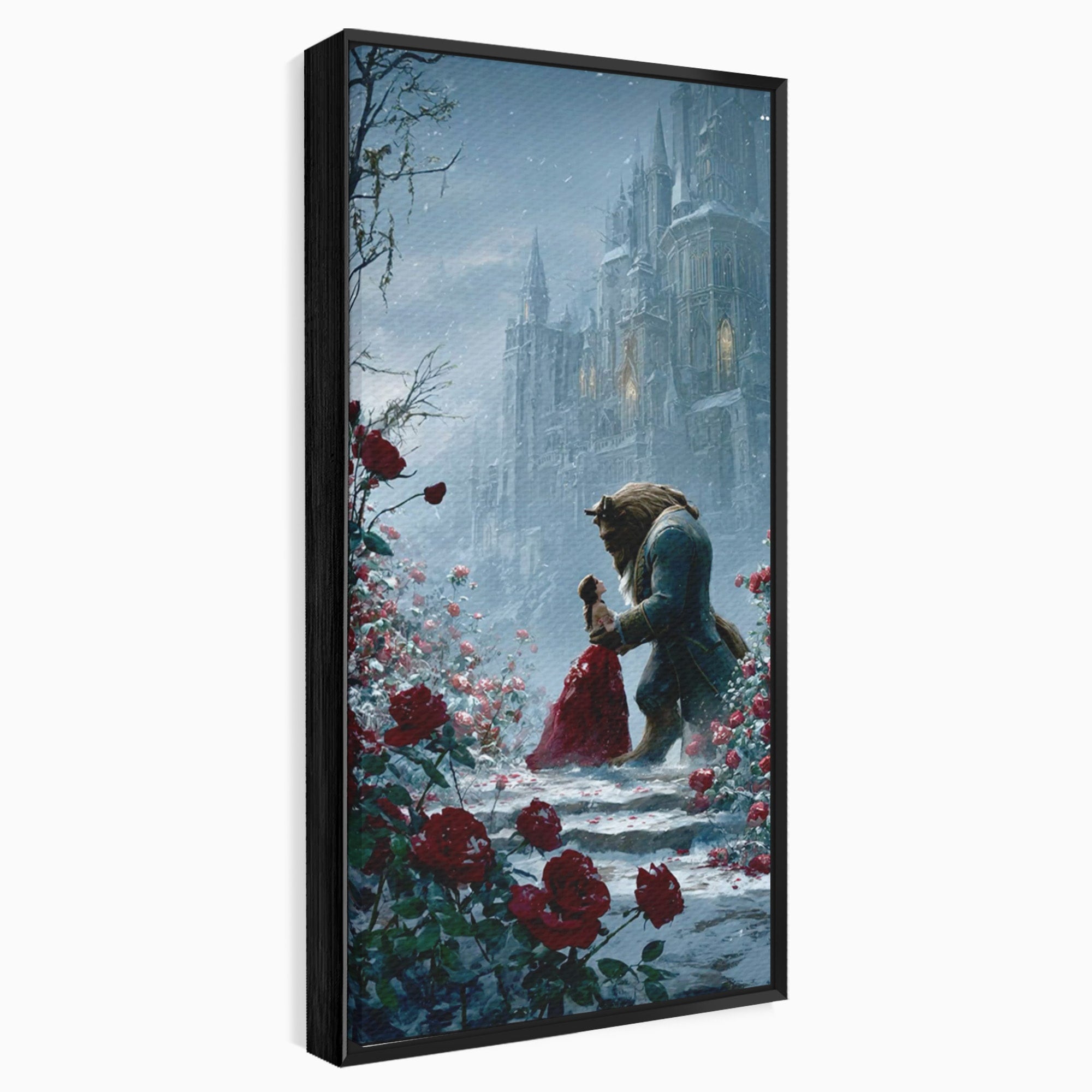 Tablou Canvas Premium LuxCanva® PI1359, Frumoasa Si Bestia, Basme, Iubire, Castel, Dans, Trandafiri, Belle, Culori Vibrante, Living, Dormitor, Camera Copii