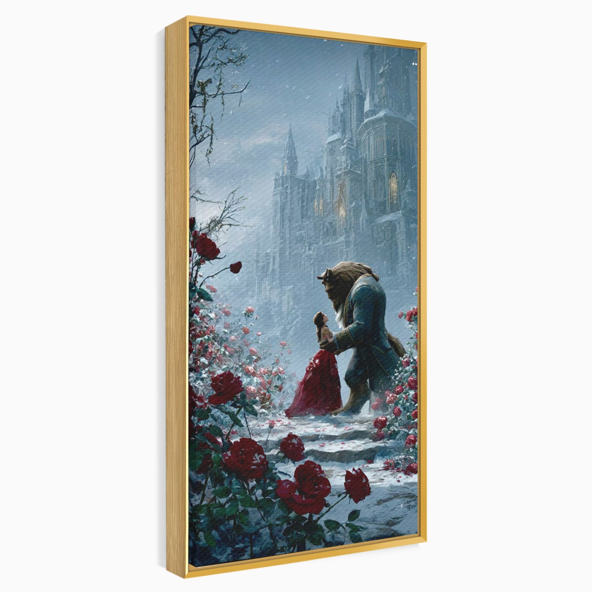 Tablou Canvas Premium LuxCanva® PI1359, Frumoasa Si Bestia, Basme, Iubire, Castel, Dans, Trandafiri, Belle, Culori Vibrante, Living, Dormitor, Camera Copii