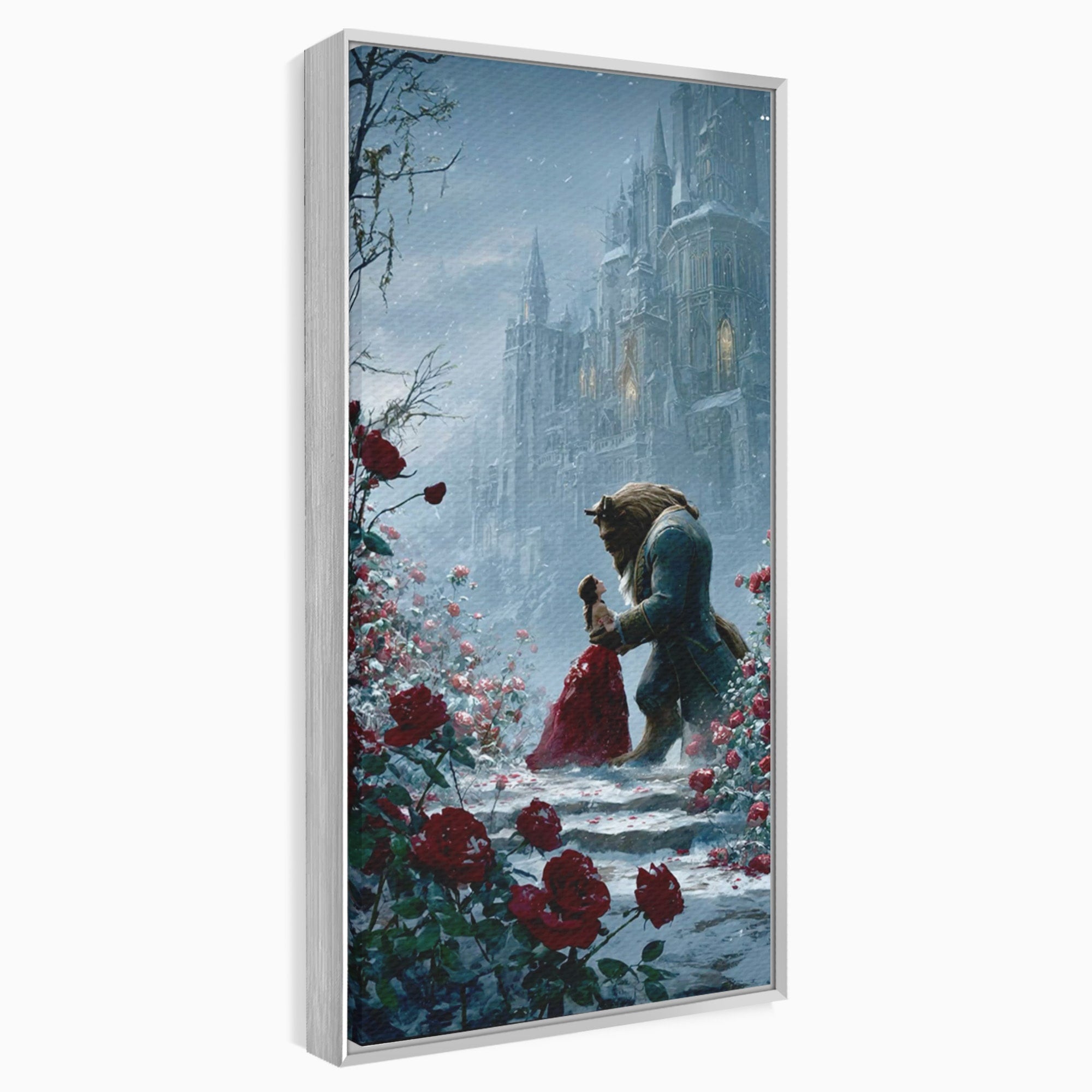 Tablou Canvas Premium LuxCanva® PI1359, Frumoasa Si Bestia, Basme, Iubire, Castel, Dans, Trandafiri, Belle, Culori Vibrante, Living, Dormitor, Camera Copii