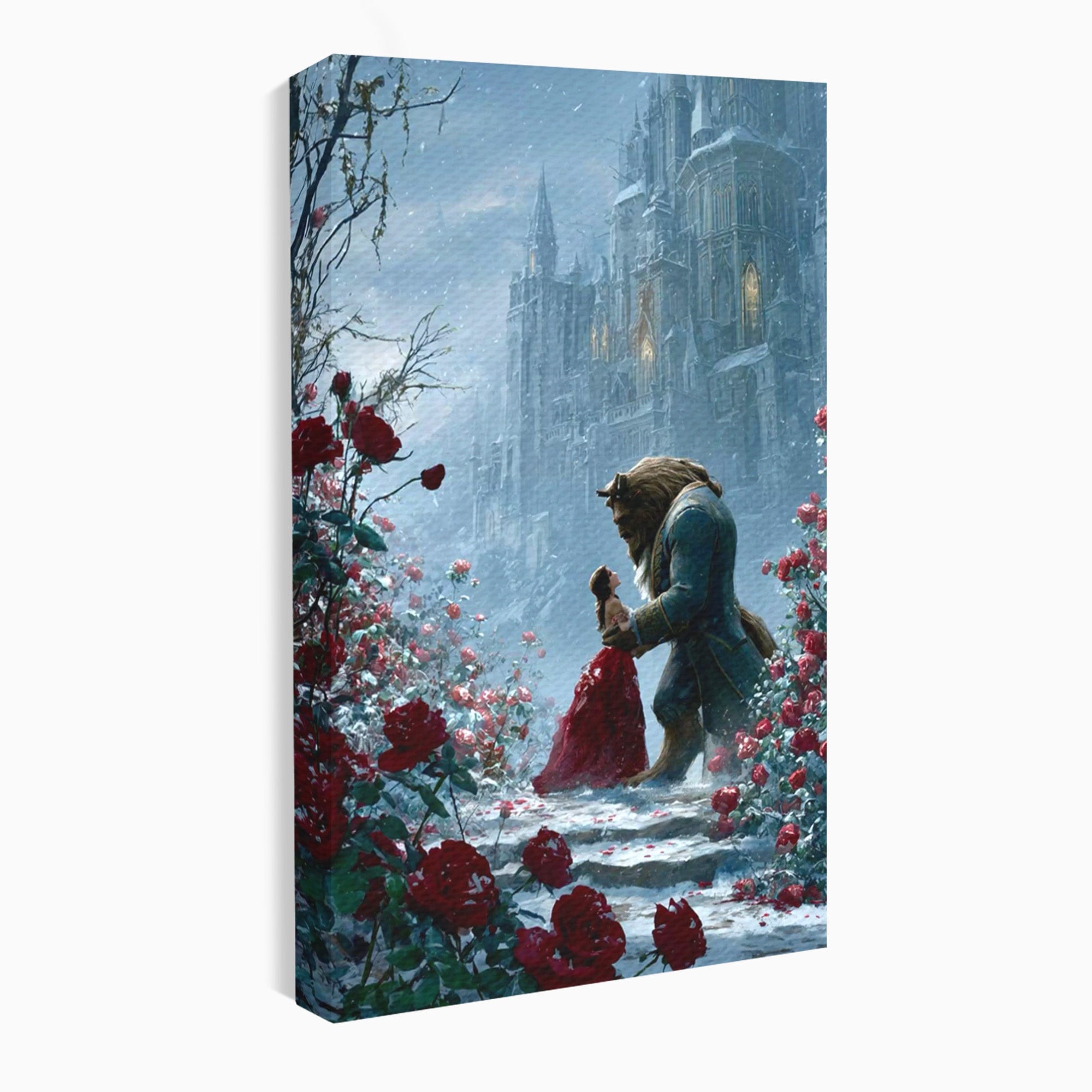 Tablou Canvas Premium LuxCanva® PI1359, Frumoasa Si Bestia, Basme, Iubire, Castel, Dans, Trandafiri, Belle, Culori Vibrante, Living, Dormitor, Camera Copii