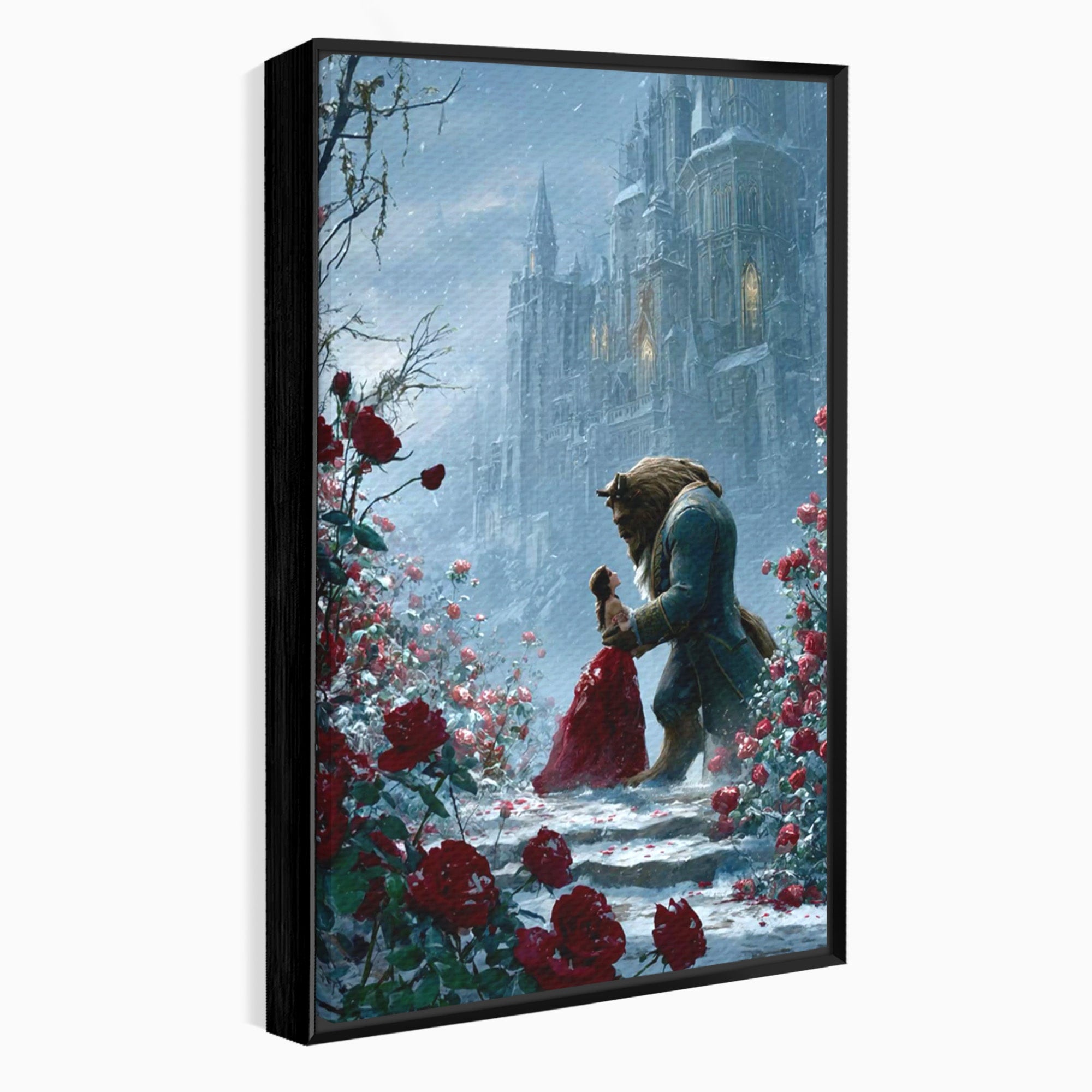 Tablou Canvas Premium LuxCanva® PI1359, Frumoasa Si Bestia, Basme, Iubire, Castel, Dans, Trandafiri, Belle, Culori Vibrante, Living, Dormitor, Camera Copii