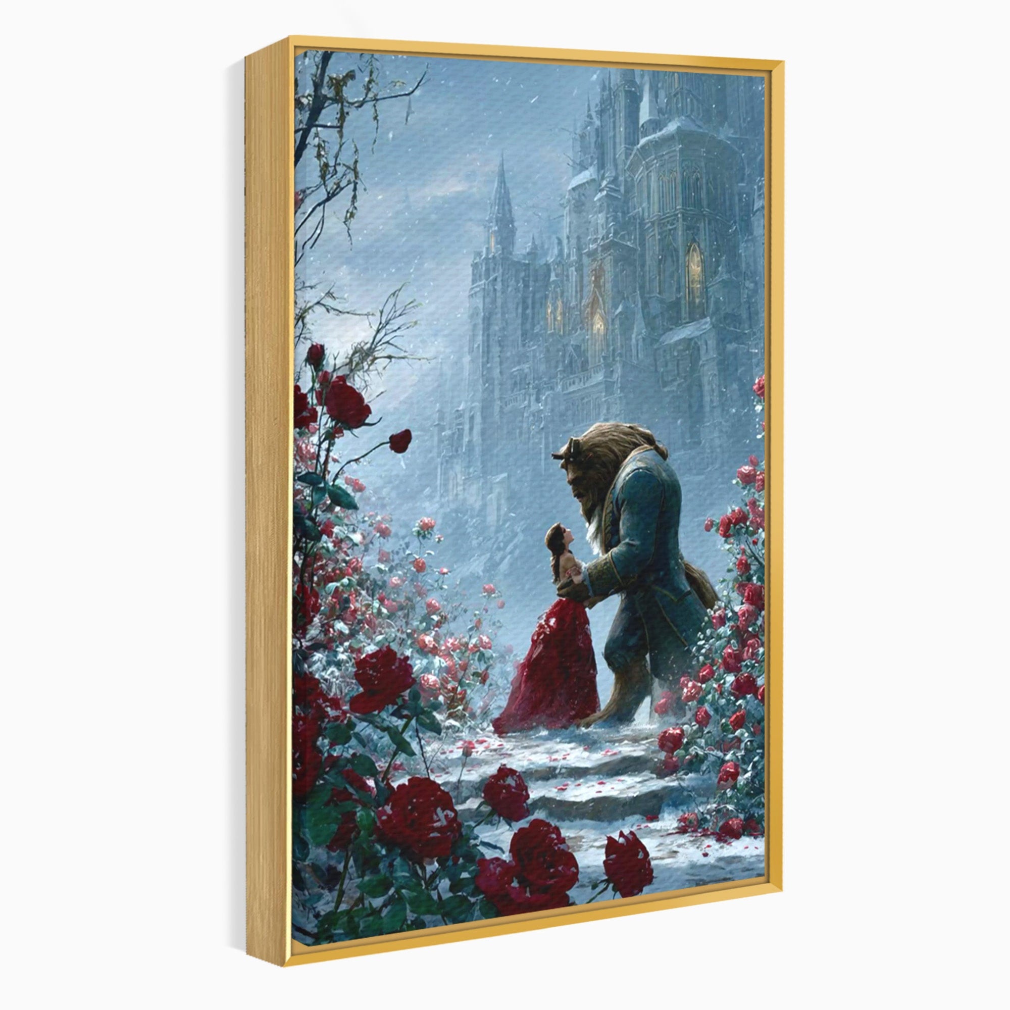 Tablou Canvas Premium LuxCanva® PI1359, Frumoasa Si Bestia, Basme, Iubire, Castel, Dans, Trandafiri, Belle, Culori Vibrante, Living, Dormitor, Camera Copii