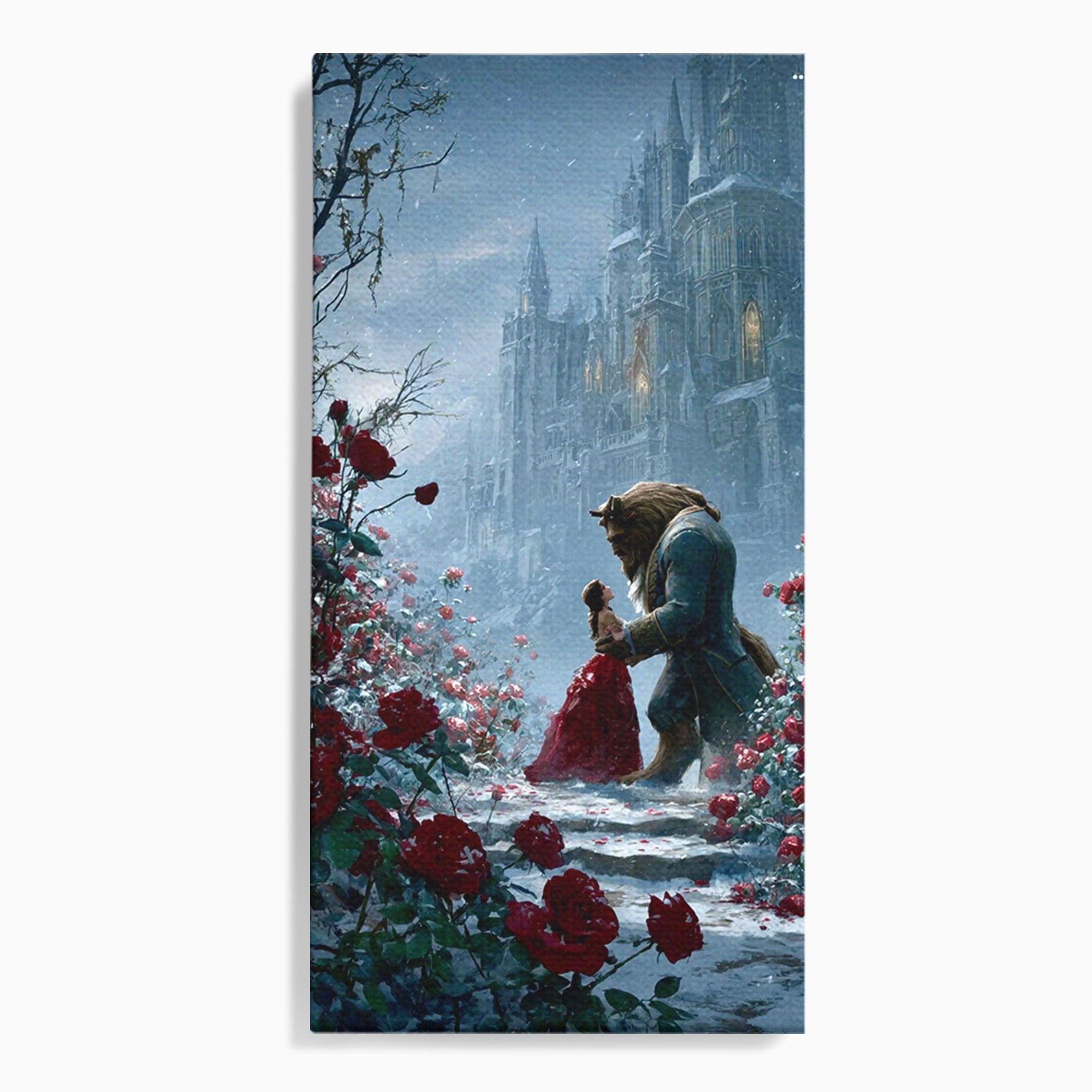 Tablou Canvas Premium LuxCanva® PI1359, Frumoasa Si Bestia, Basme, Iubire, Castel, Dans, Trandafiri, Belle, Culori Vibrante, Living, Dormitor, Camera Copii