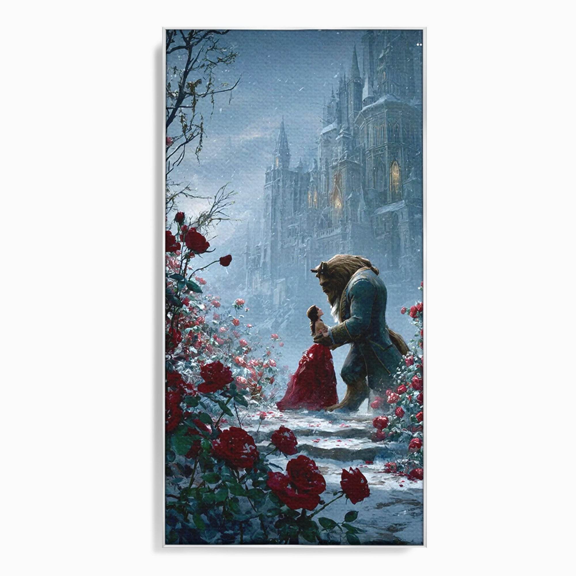 Tablou Canvas Premium LuxCanva® PI1359, Frumoasa Si Bestia, Basme, Iubire, Castel, Dans, Trandafiri, Belle, Culori Vibrante, Living, Dormitor, Camera Copii
