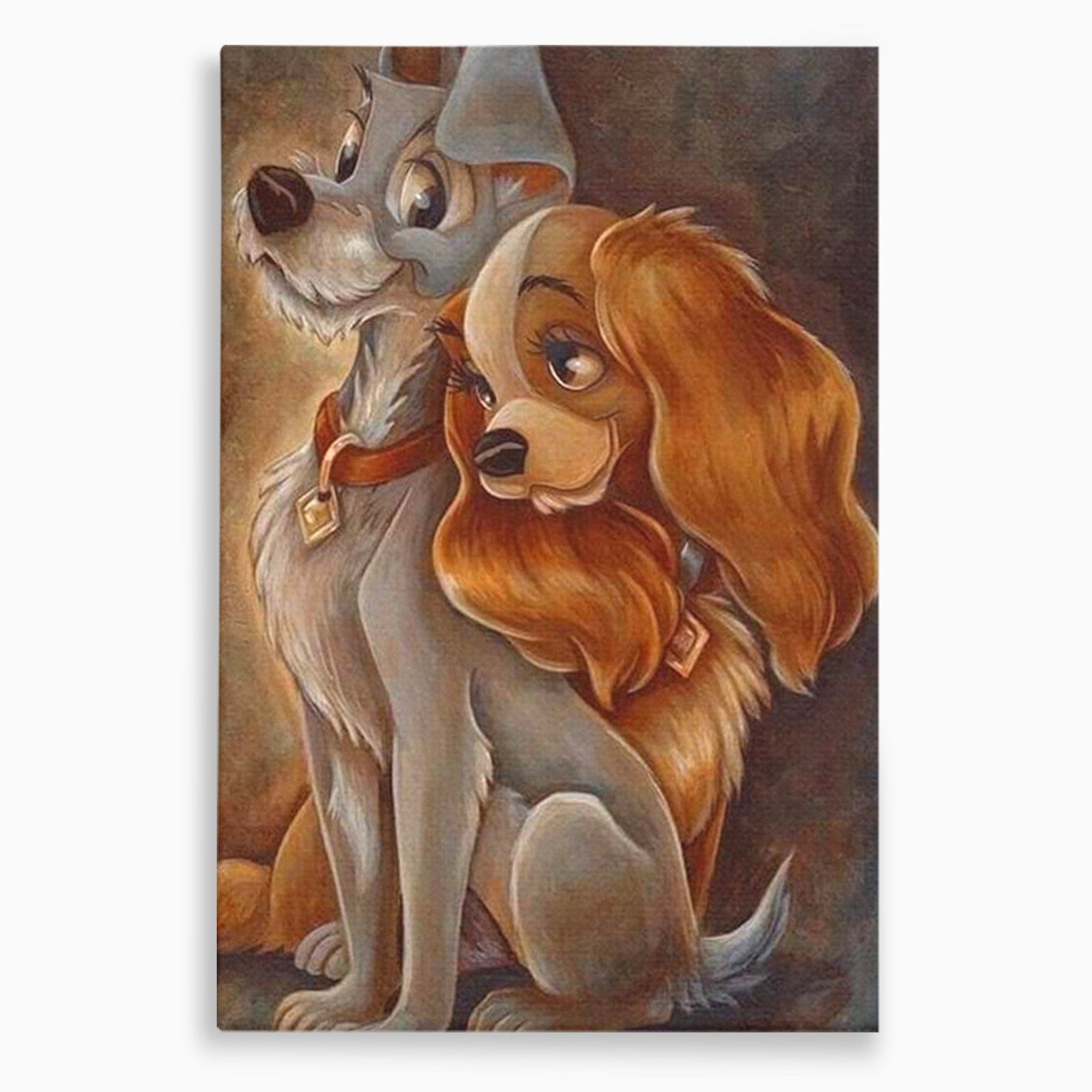 Tablou Canvas Premium LuxCanva® PI1360, Doamna si Vagabondul, Caini, Animatie, Disney, Iubire, Culori Vibrante, Living, Dormitor, Camera Copii