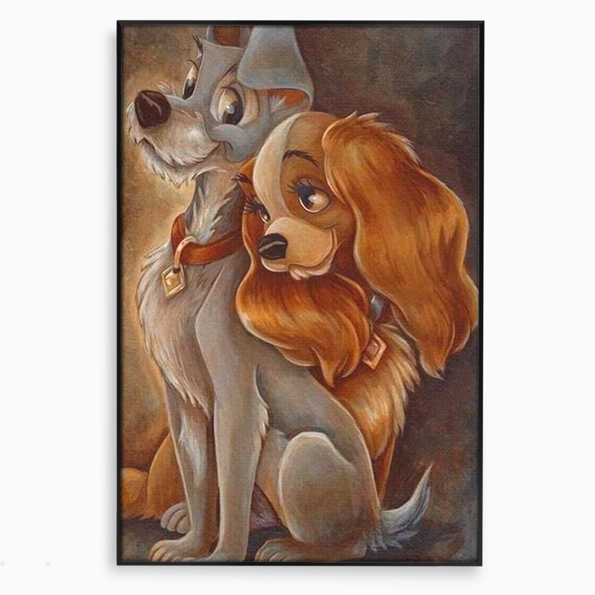 Tablou Canvas Premium LuxCanva® PI1360, Doamna si Vagabondul, Caini, Animatie, Disney, Iubire, Culori Vibrante, Living, Dormitor, Camera Copii