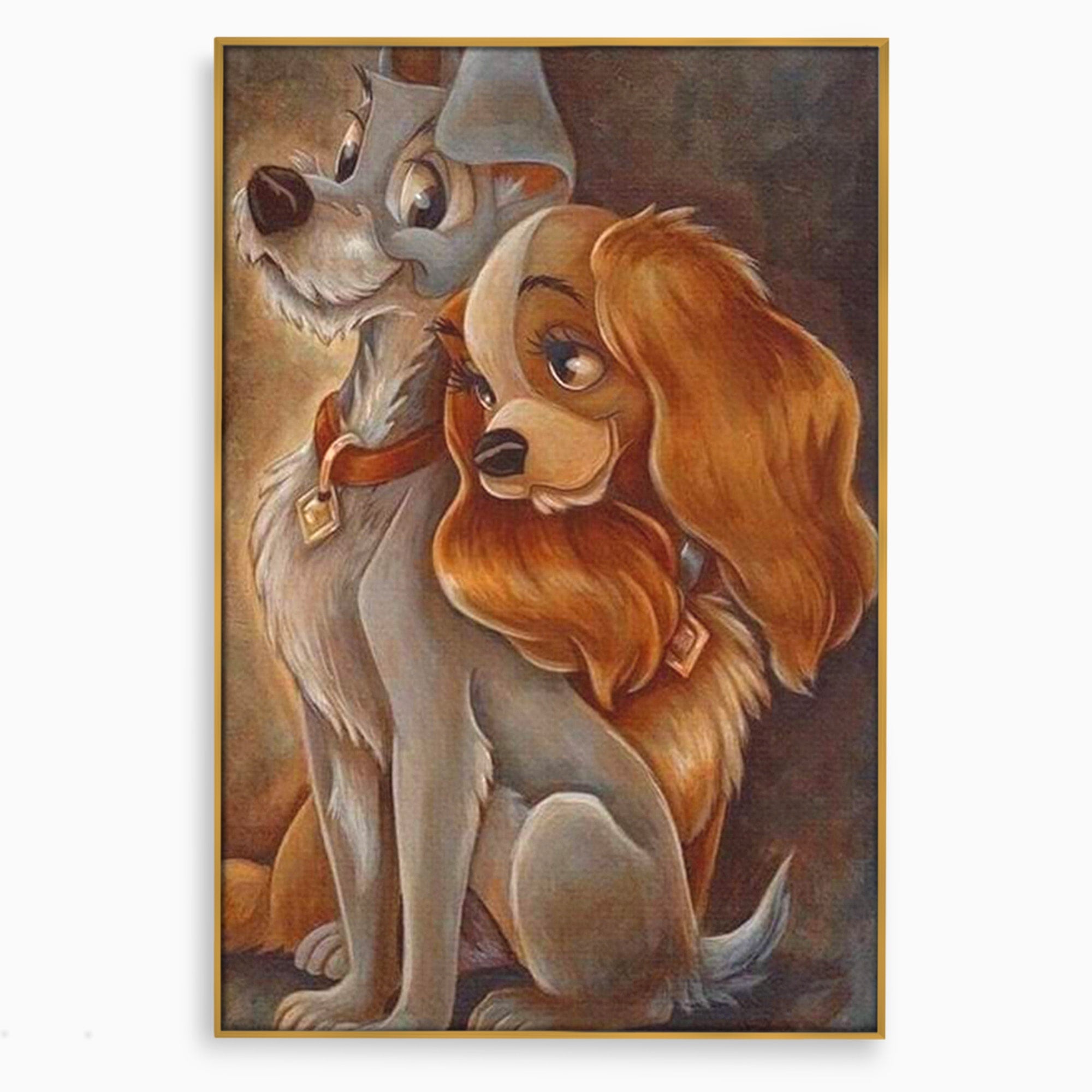Tablou Canvas Premium LuxCanva® PI1360, Doamna si Vagabondul, Caini, Animatie, Disney, Iubire, Culori Vibrante, Living, Dormitor, Camera Copii