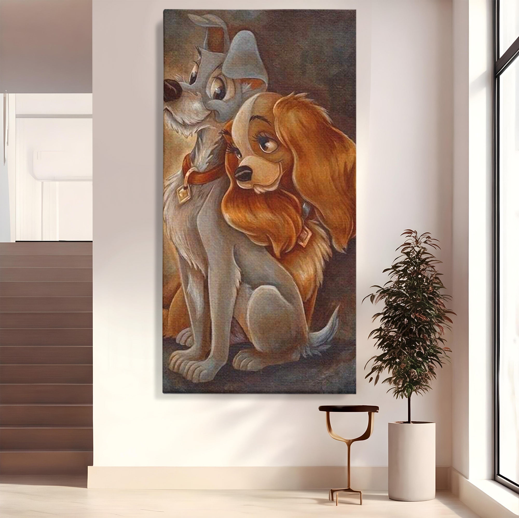 Tablou Canvas Premium LuxCanva® PI1360, Doamna si Vagabondul, Caini, Animatie, Disney, Iubire, Culori Vibrante, Living, Dormitor, Camera Copii