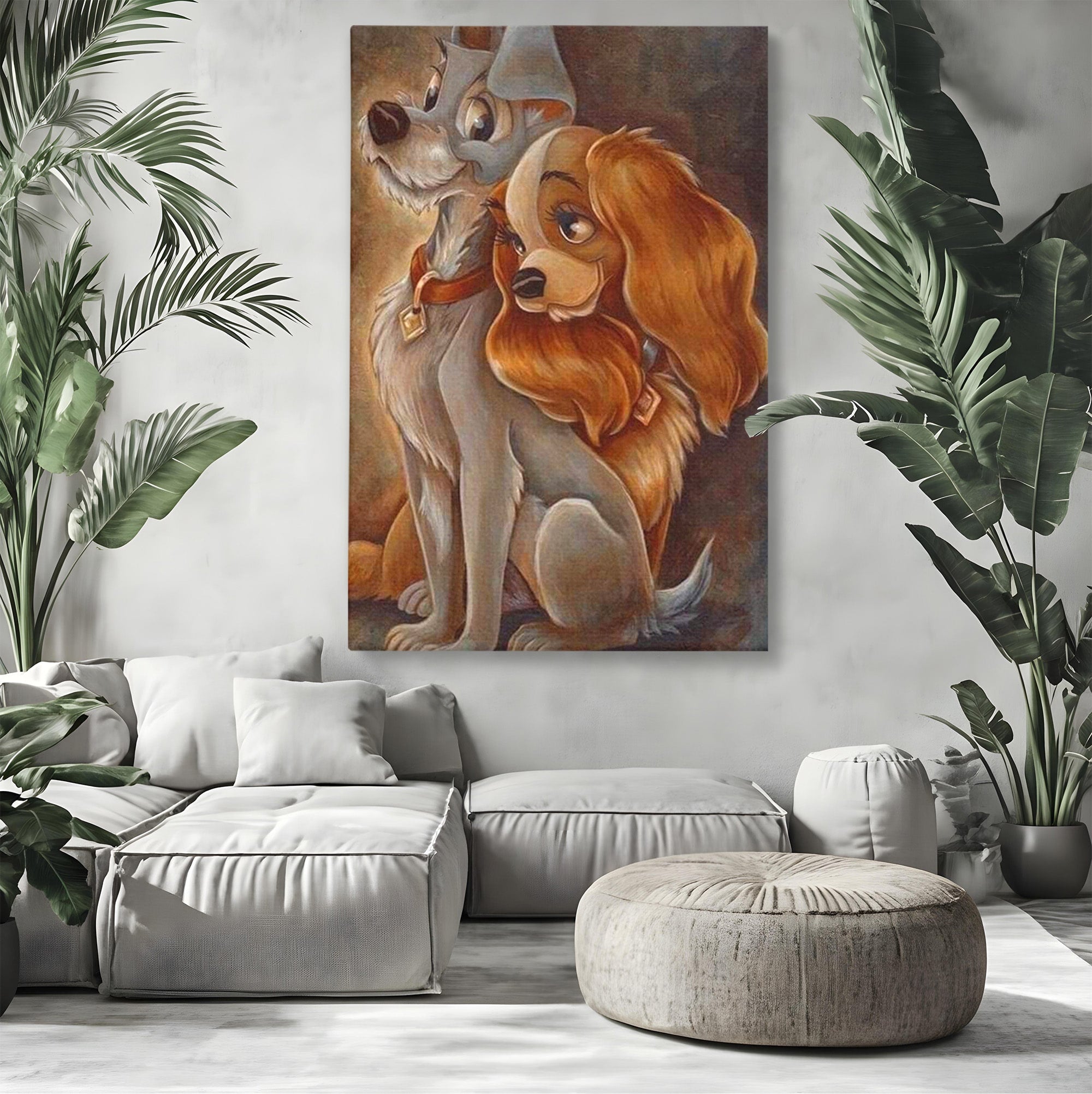 Tablou Canvas Premium LuxCanva® PI1360, Doamna si Vagabondul, Caini, Animatie, Disney, Iubire, Culori Vibrante, Living, Dormitor, Camera Copii