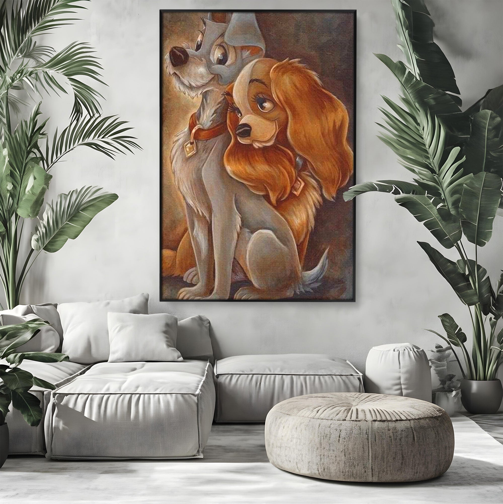 Tablou Canvas Premium LuxCanva® PI1360, Doamna si Vagabondul, Caini, Animatie, Disney, Iubire, Culori Vibrante, Living, Dormitor, Camera Copii