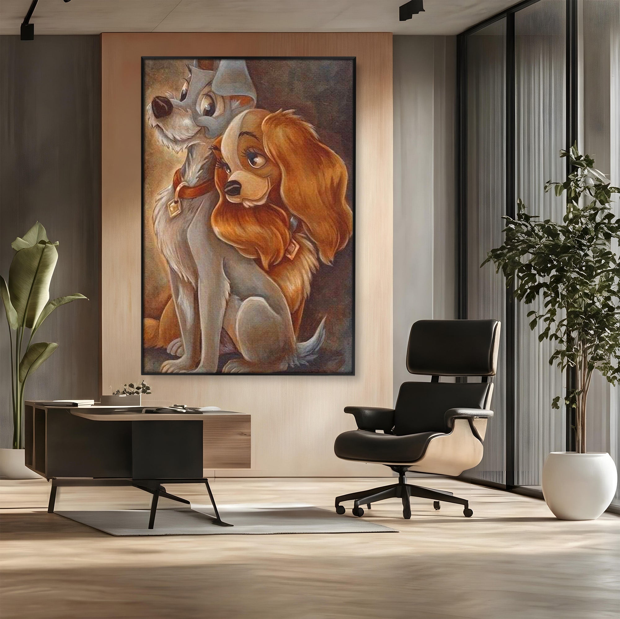 Tablou Canvas Premium LuxCanva® PI1360, Doamna si Vagabondul, Caini, Animatie, Disney, Iubire, Culori Vibrante, Living, Dormitor, Camera Copii