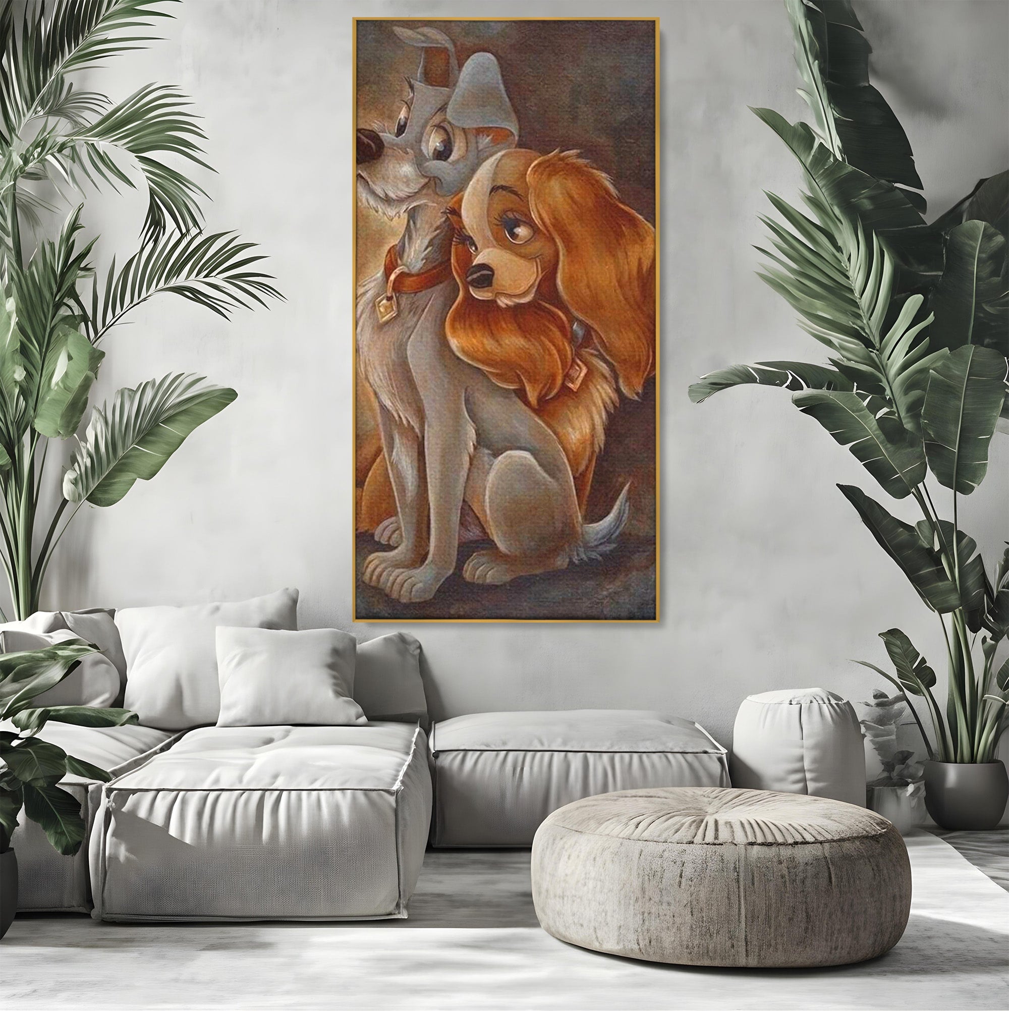 Tablou Canvas Premium LuxCanva® PI1360, Doamna si Vagabondul, Caini, Animatie, Disney, Iubire, Culori Vibrante, Living, Dormitor, Camera Copii