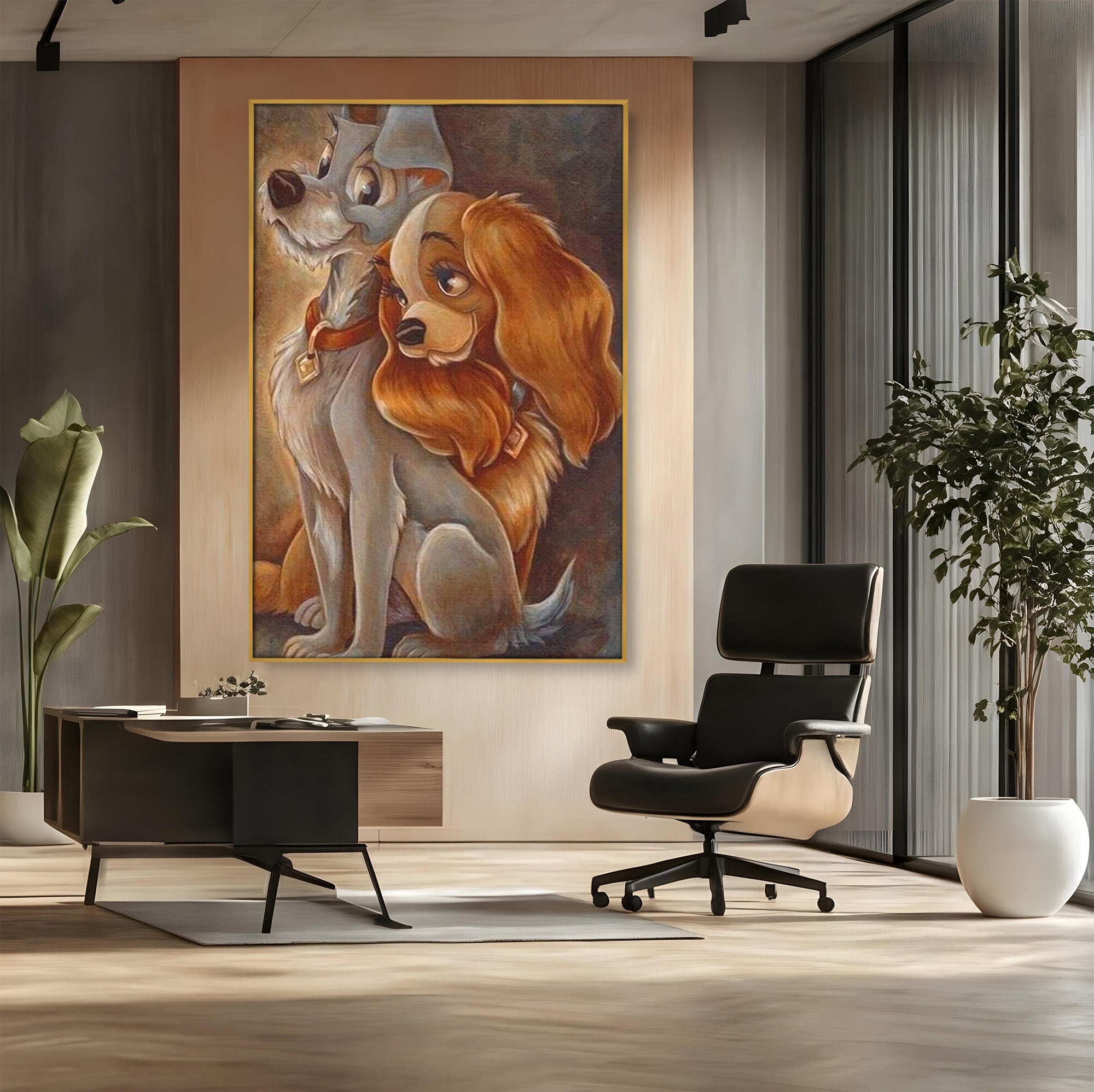 Tablou Canvas Premium LuxCanva® PI1360, Doamna si Vagabondul, Caini, Animatie, Disney, Iubire, Culori Vibrante, Living, Dormitor, Camera Copii