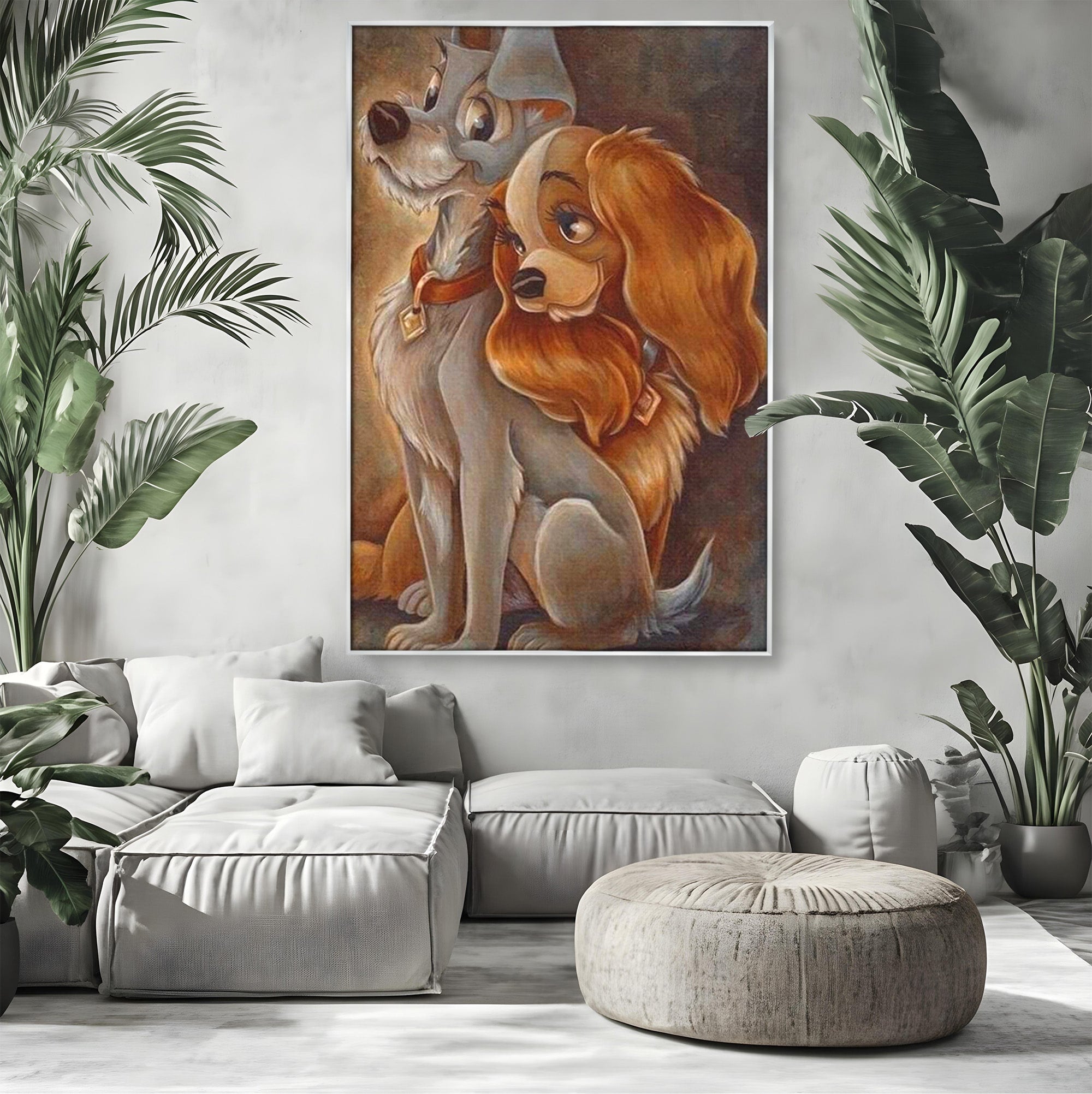 Tablou Canvas Premium LuxCanva® PI1360, Doamna si Vagabondul, Caini, Animatie, Disney, Iubire, Culori Vibrante, Living, Dormitor, Camera Copii