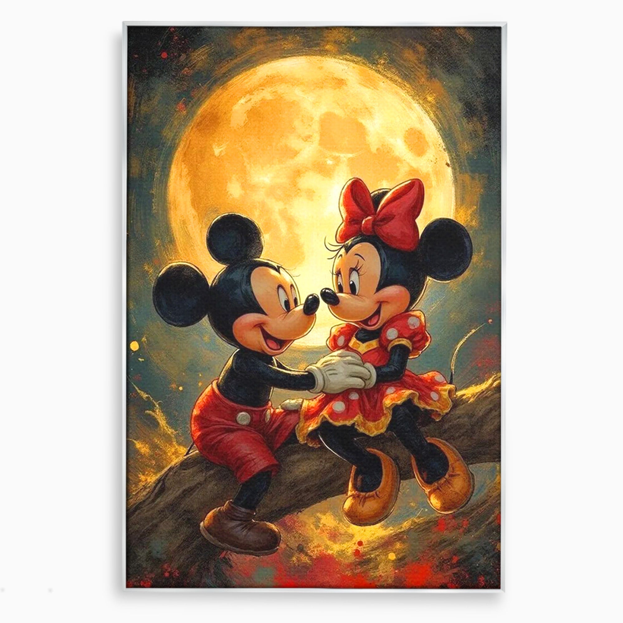 Tablou Canvas Premium LuxCanva® PI1361, Iubire Sub Clar De Luna, Mickey, Iubire, Minnie, Disney, Fantezie, Culori Vibrante, Living, Dormitor, Camera Copii