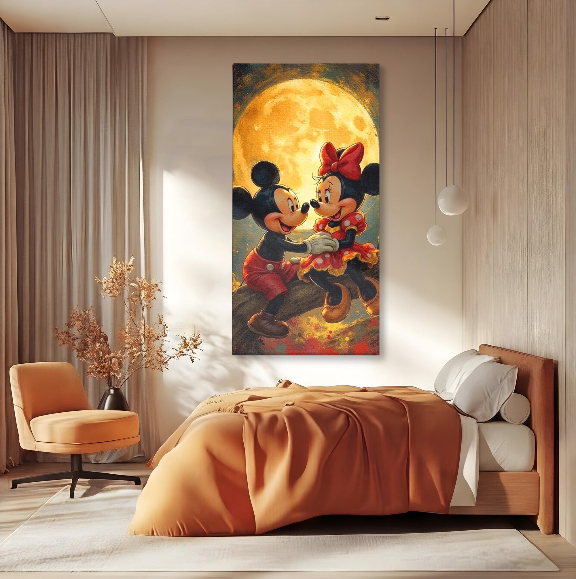 Tablou Canvas Premium LuxCanva® PI1361, Iubire Sub Clar De Luna, Mickey, Iubire, Minnie, Disney, Fantezie, Culori Vibrante, Living, Dormitor, Camera Copii