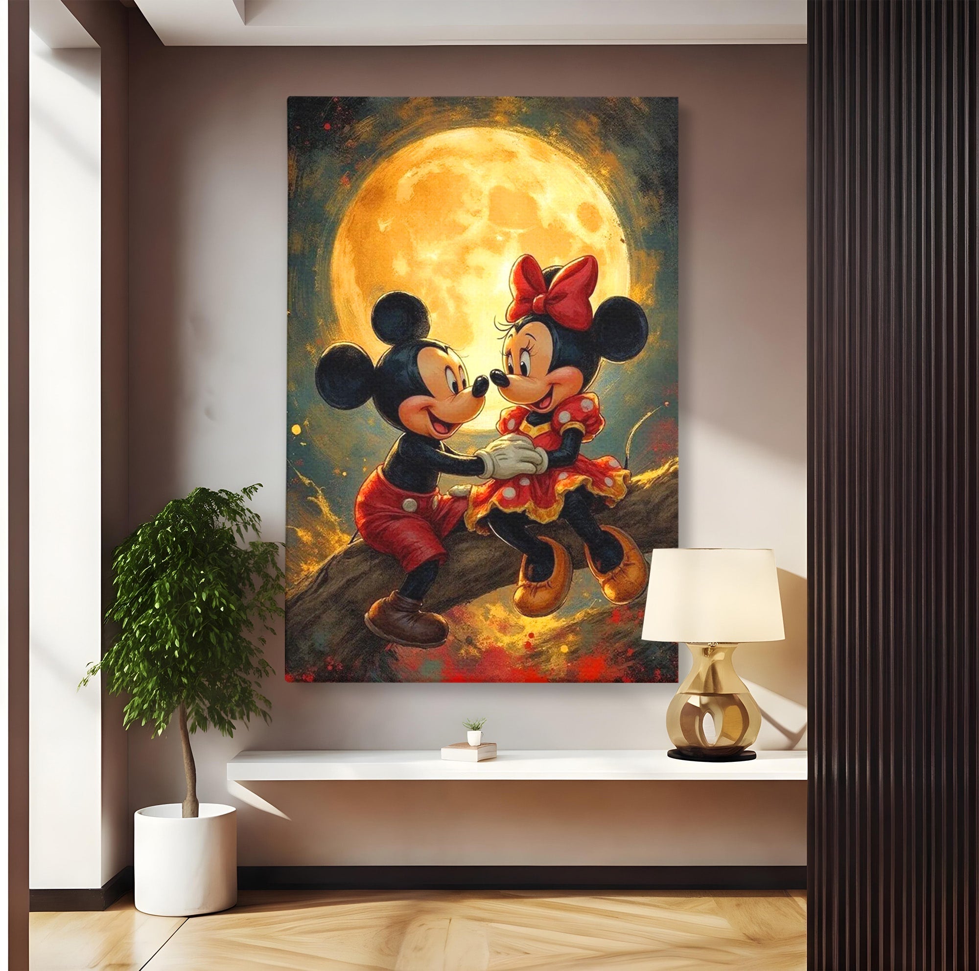 Tablou Canvas Premium LuxCanva® PI1361, Iubire Sub Clar De Luna, Mickey, Iubire, Minnie, Disney, Fantezie, Culori Vibrante, Living, Dormitor, Camera Copii