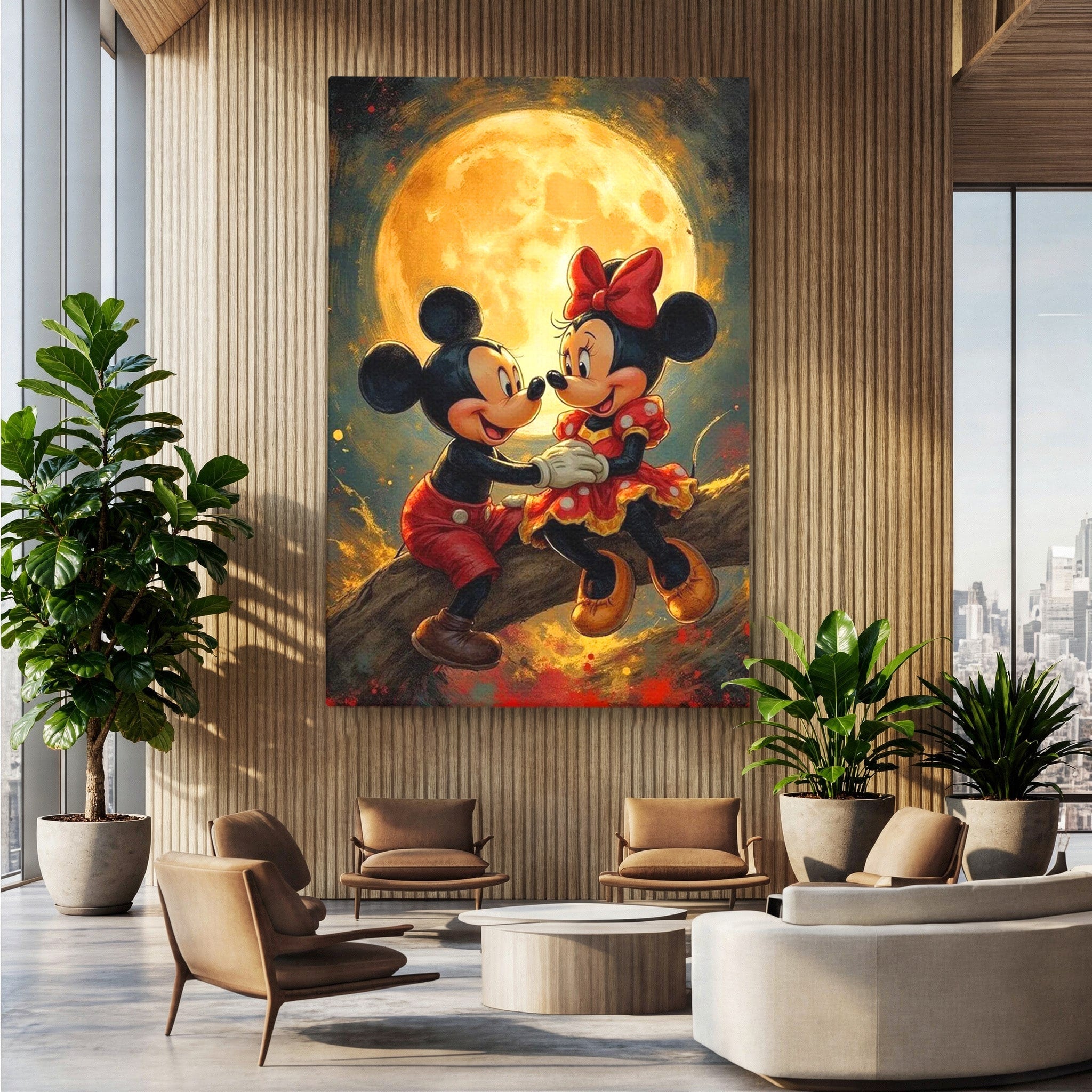Tablou Canvas Premium LuxCanva® PI1361, Iubire Sub Clar De Luna, Mickey, Iubire, Minnie, Disney, Fantezie, Culori Vibrante, Living, Dormitor, Camera Copii