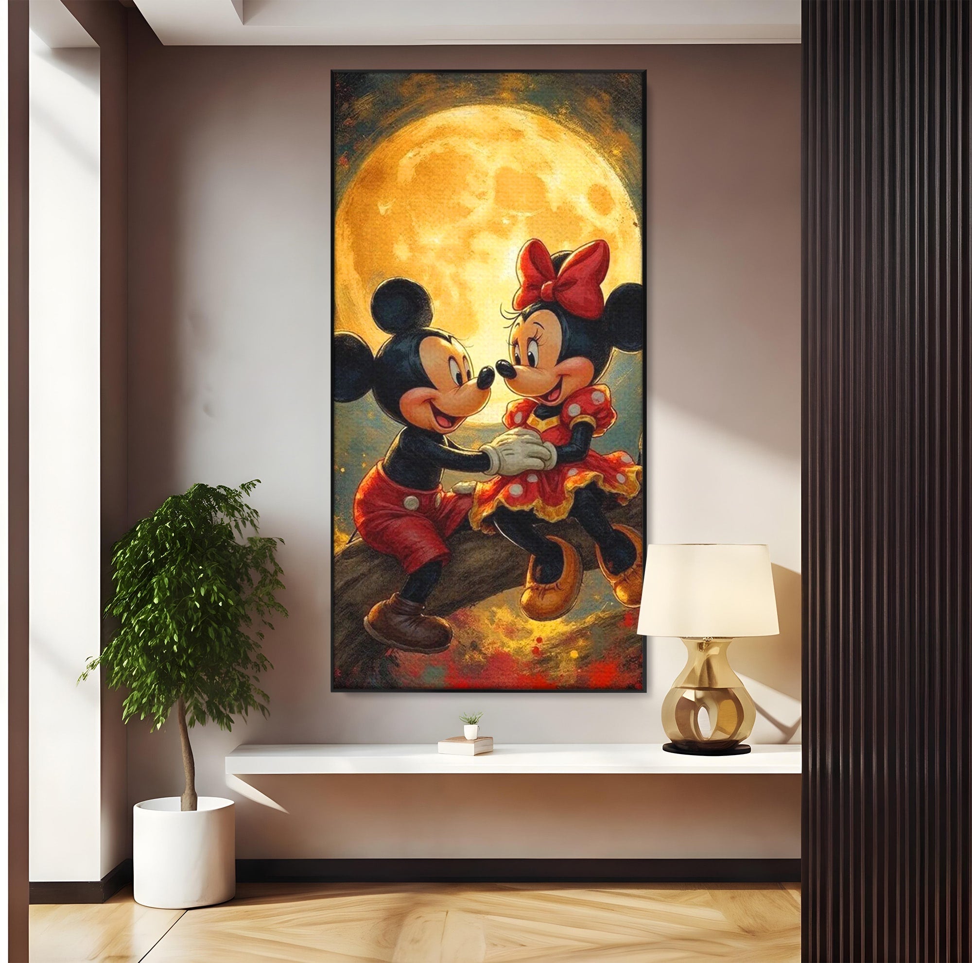 Tablou Canvas Premium LuxCanva® PI1361, Iubire Sub Clar De Luna, Mickey, Iubire, Minnie, Disney, Fantezie, Culori Vibrante, Living, Dormitor, Camera Copii