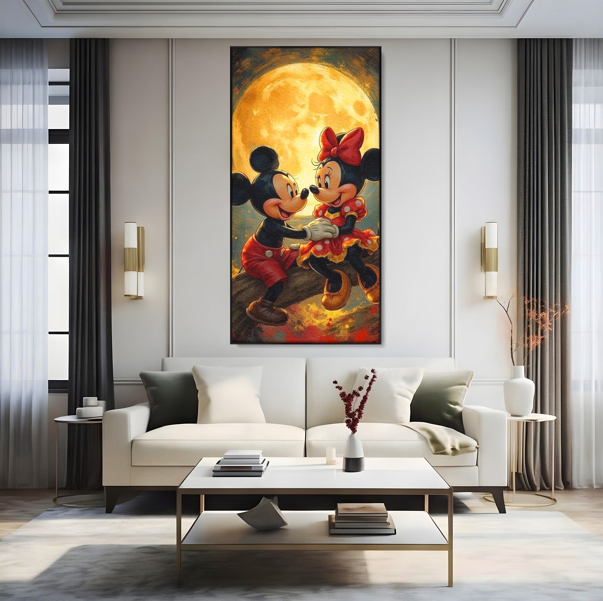 Tablou Canvas Premium LuxCanva® PI1361, Iubire Sub Clar De Luna, Mickey, Iubire, Minnie, Disney, Fantezie, Culori Vibrante, Living, Dormitor, Camera Copii