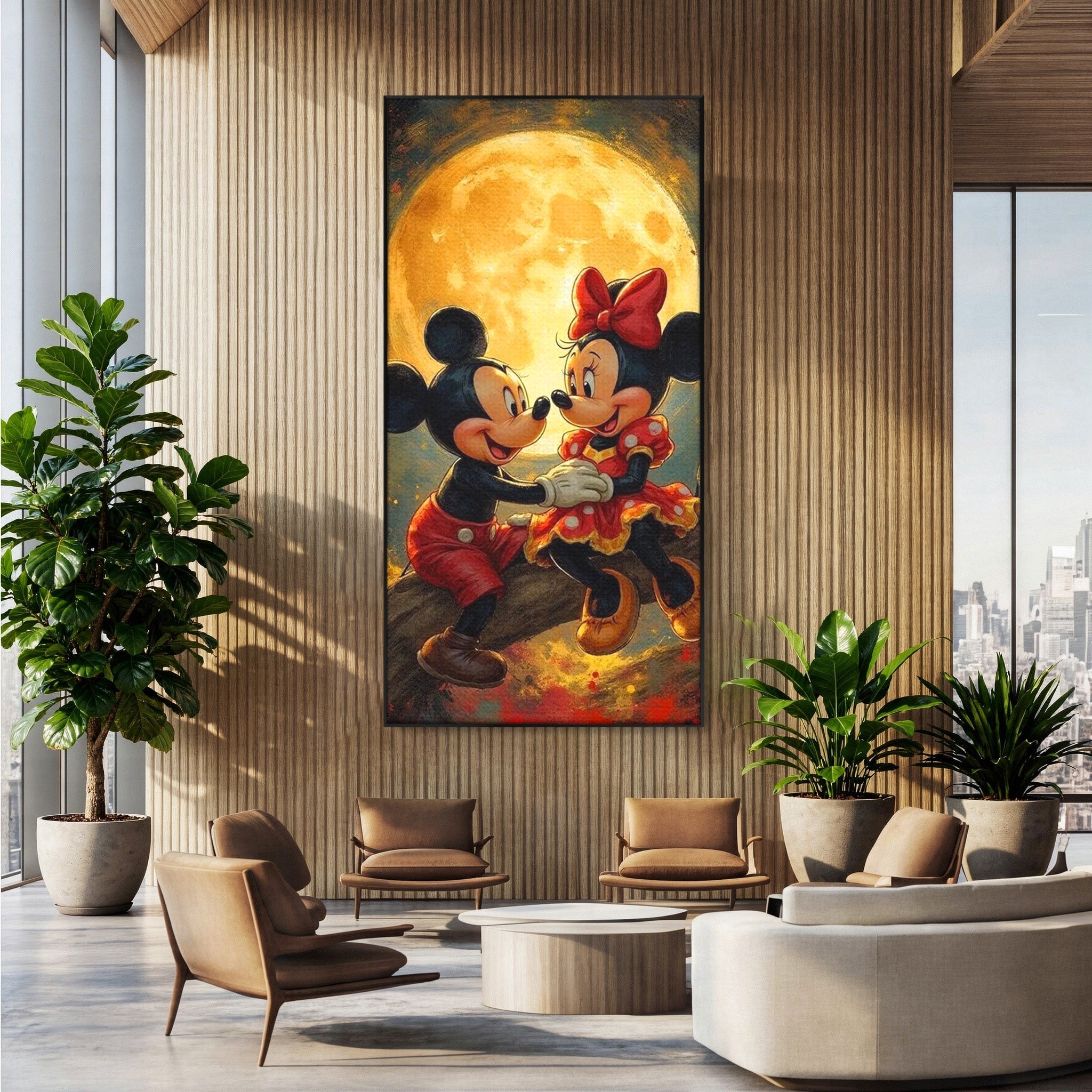 Tablou Canvas Premium LuxCanva® PI1361, Iubire Sub Clar De Luna, Mickey, Iubire, Minnie, Disney, Fantezie, Culori Vibrante, Living, Dormitor, Camera Copii