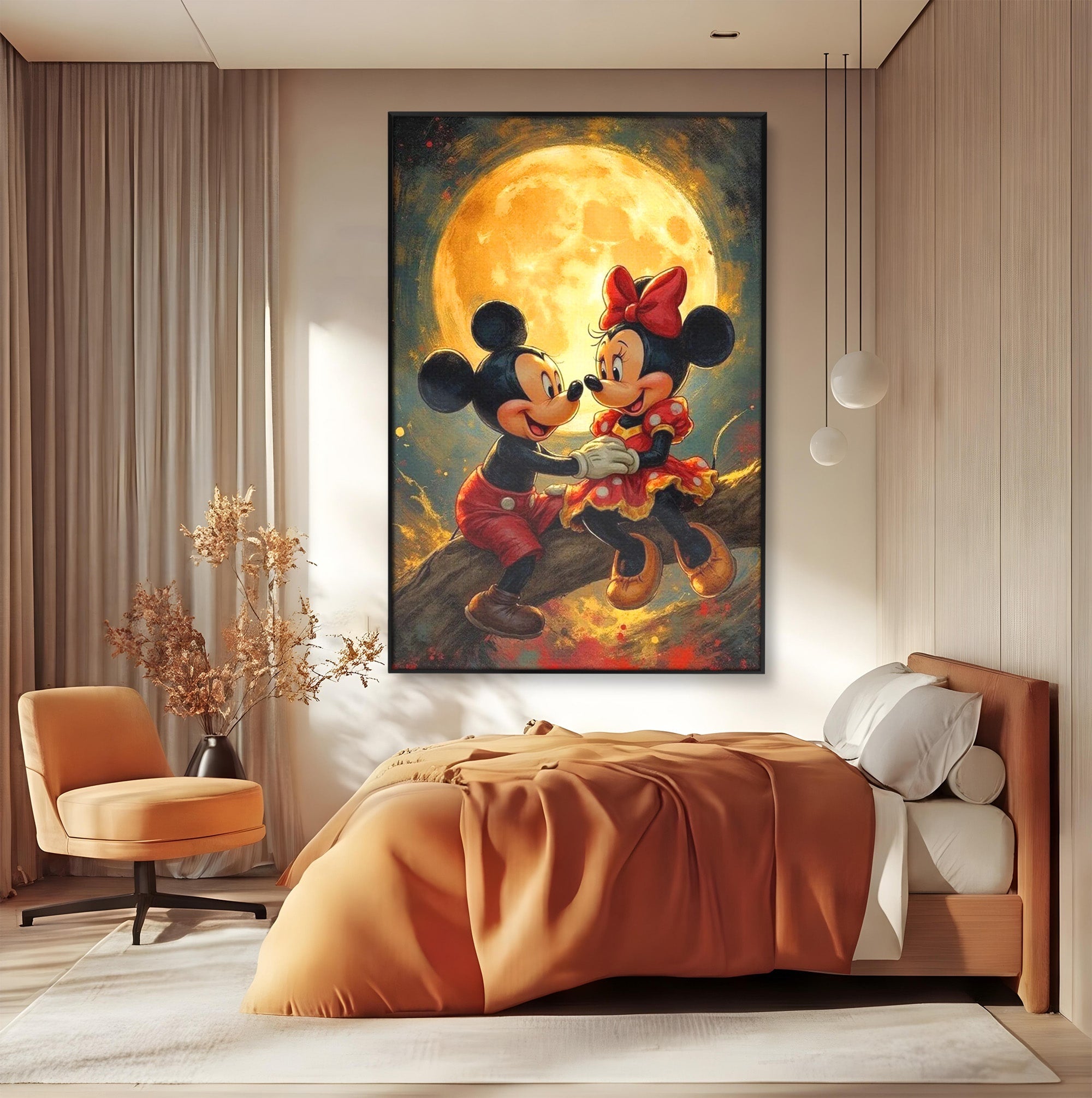 Tablou Canvas Premium LuxCanva® PI1361, Iubire Sub Clar De Luna, Mickey, Iubire, Minnie, Disney, Fantezie, Culori Vibrante, Living, Dormitor, Camera Copii