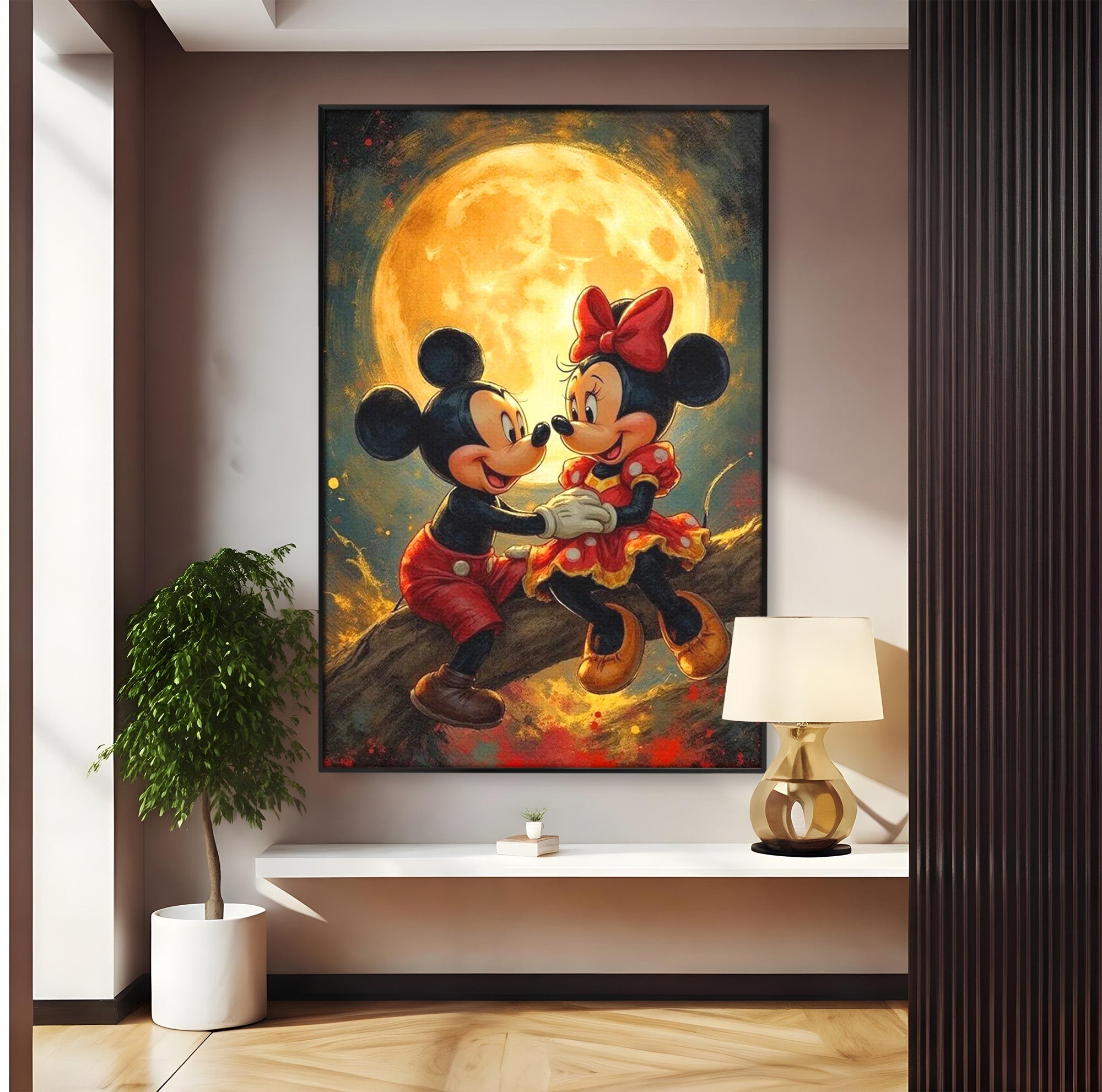 Tablou Canvas Premium LuxCanva® PI1361, Iubire Sub Clar De Luna, Mickey, Iubire, Minnie, Disney, Fantezie, Culori Vibrante, Living, Dormitor, Camera Copii