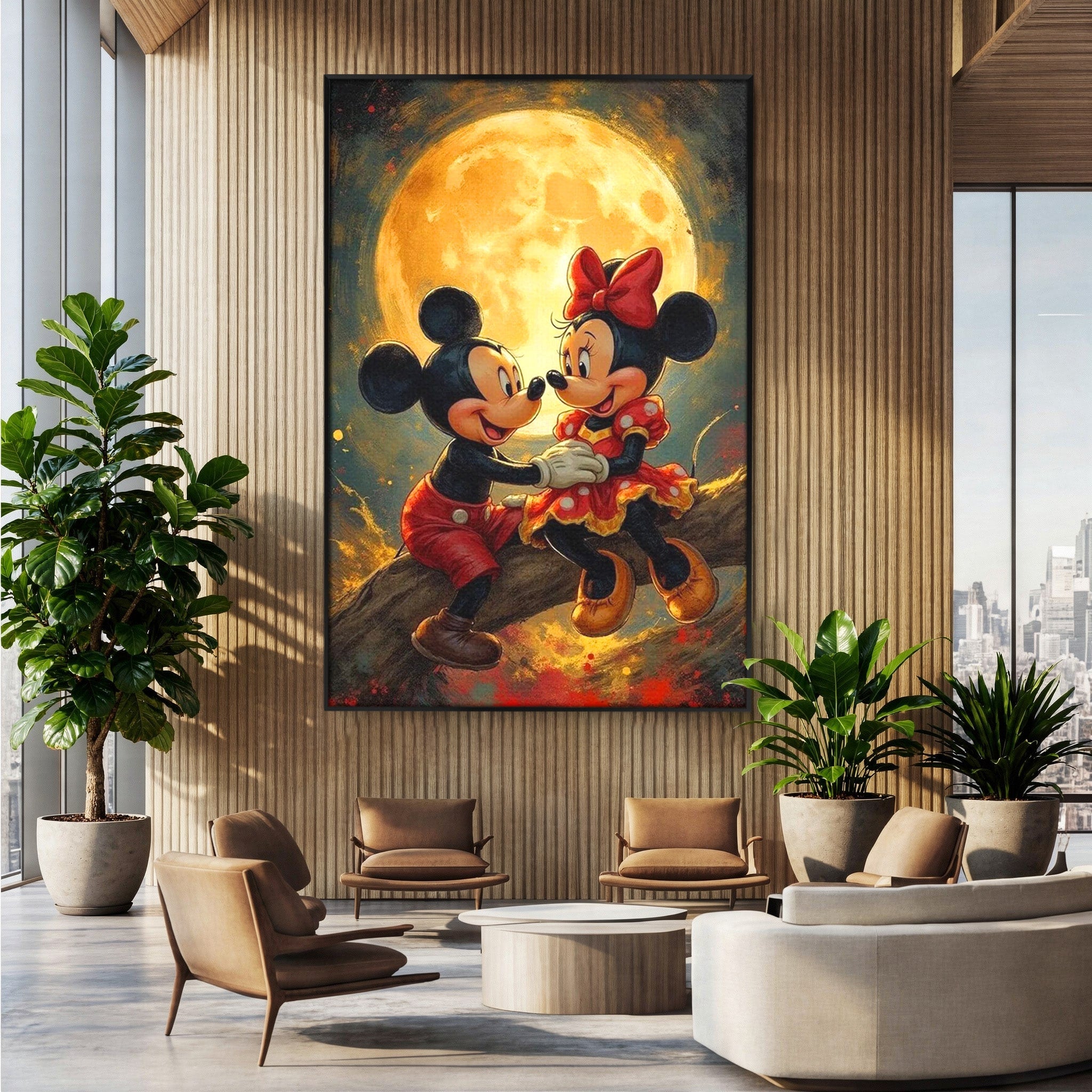 Tablou Canvas Premium LuxCanva® PI1361, Iubire Sub Clar De Luna, Mickey, Iubire, Minnie, Disney, Fantezie, Culori Vibrante, Living, Dormitor, Camera Copii