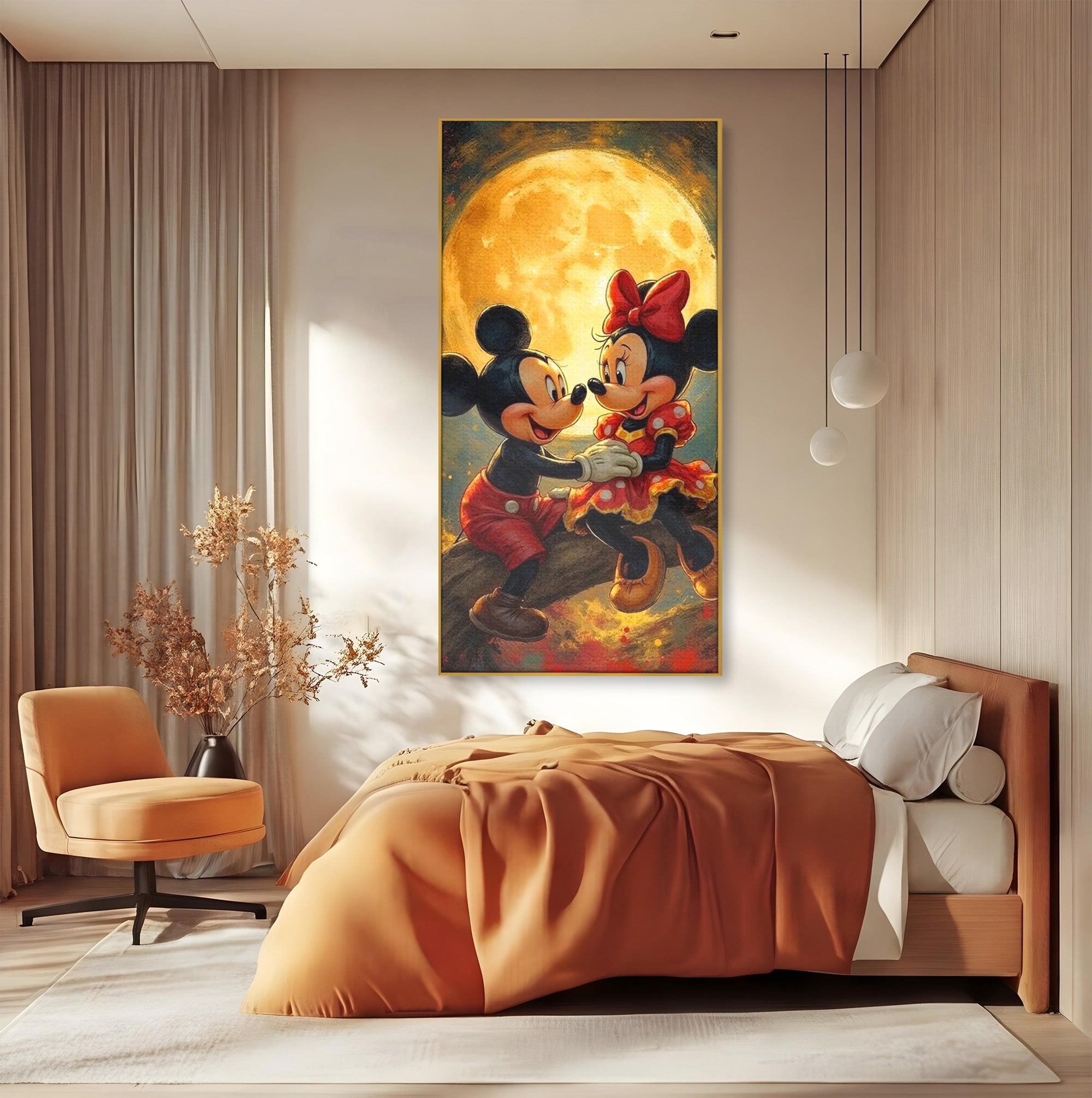 Tablou Canvas Premium LuxCanva® PI1361, Iubire Sub Clar De Luna, Mickey, Iubire, Minnie, Disney, Fantezie, Culori Vibrante, Living, Dormitor, Camera Copii