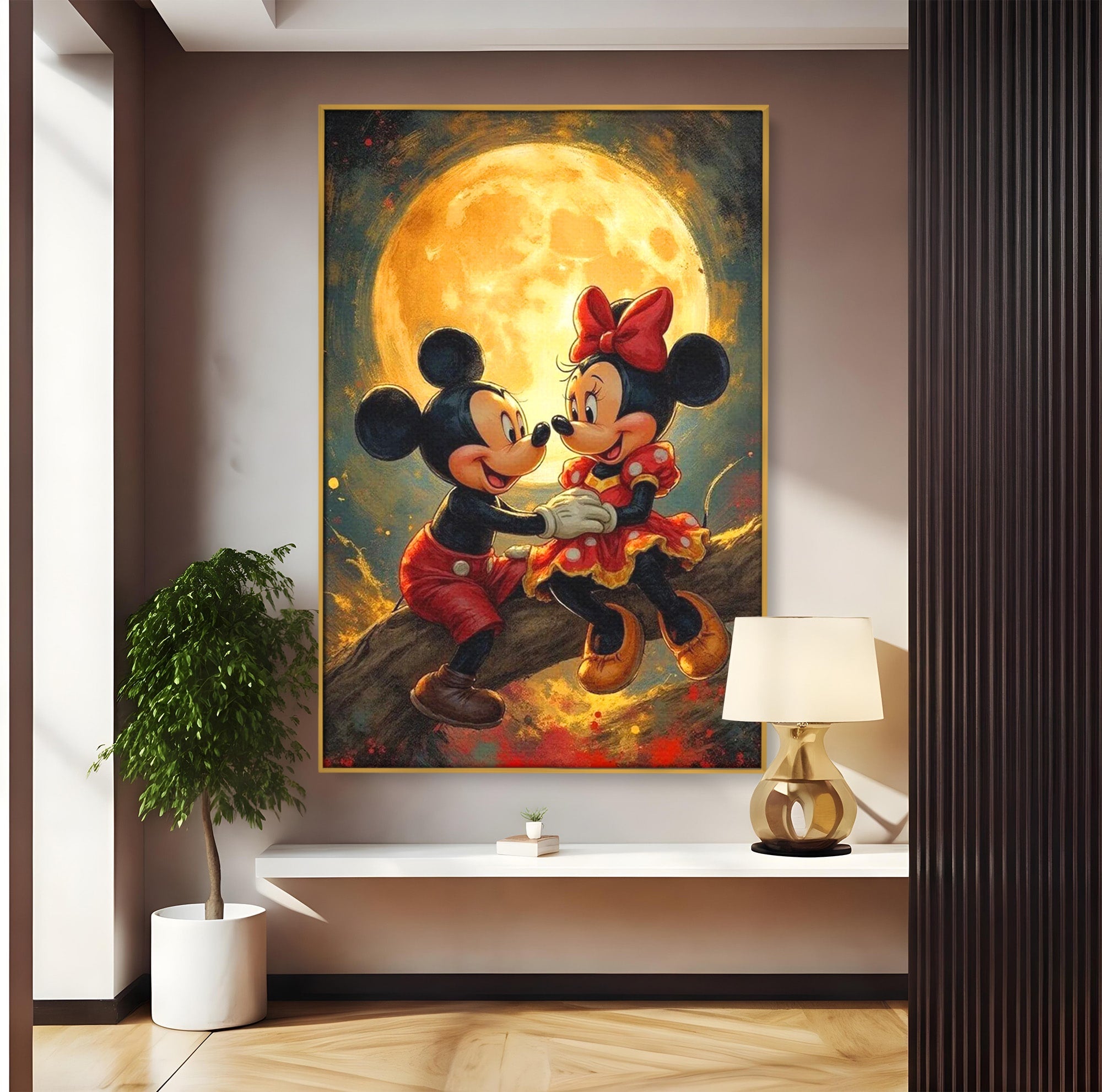 Tablou Canvas Premium LuxCanva® PI1361, Iubire Sub Clar De Luna, Mickey, Iubire, Minnie, Disney, Fantezie, Culori Vibrante, Living, Dormitor, Camera Copii