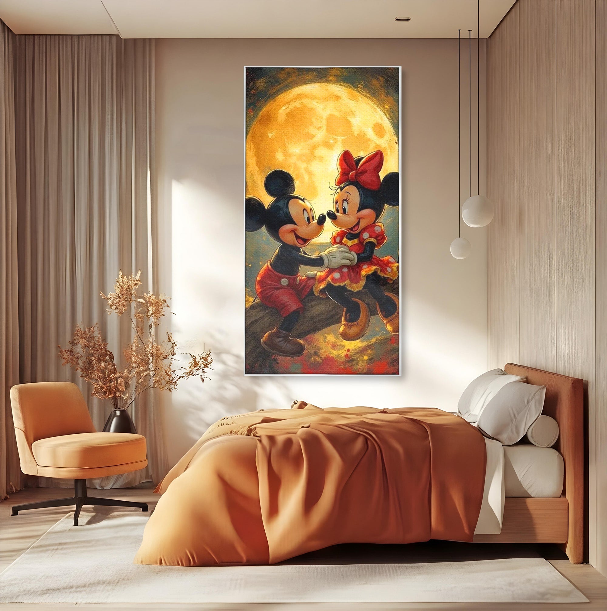 Tablou Canvas Premium LuxCanva® PI1361, Iubire Sub Clar De Luna, Mickey, Iubire, Minnie, Disney, Fantezie, Culori Vibrante, Living, Dormitor, Camera Copii