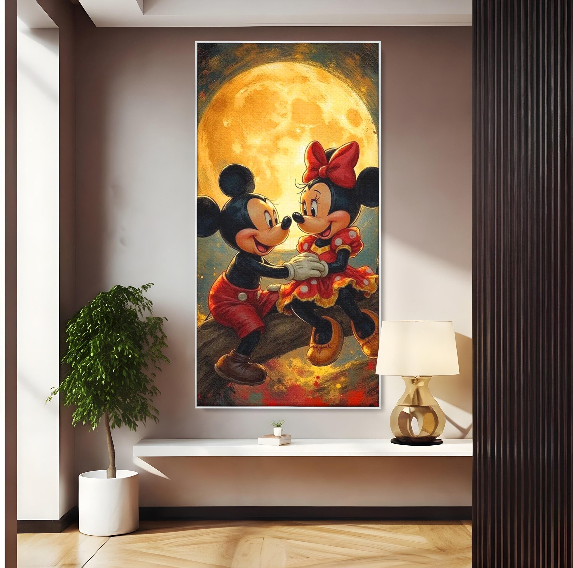 Tablou Canvas Premium LuxCanva® PI1361, Iubire Sub Clar De Luna, Mickey, Iubire, Minnie, Disney, Fantezie, Culori Vibrante, Living, Dormitor, Camera Copii