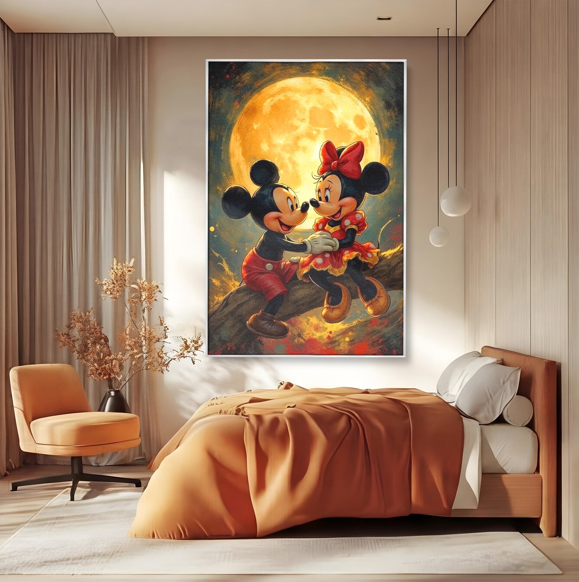 Tablou Canvas Premium LuxCanva® PI1361, Iubire Sub Clar De Luna, Mickey, Iubire, Minnie, Disney, Fantezie, Culori Vibrante, Living, Dormitor, Camera Copii