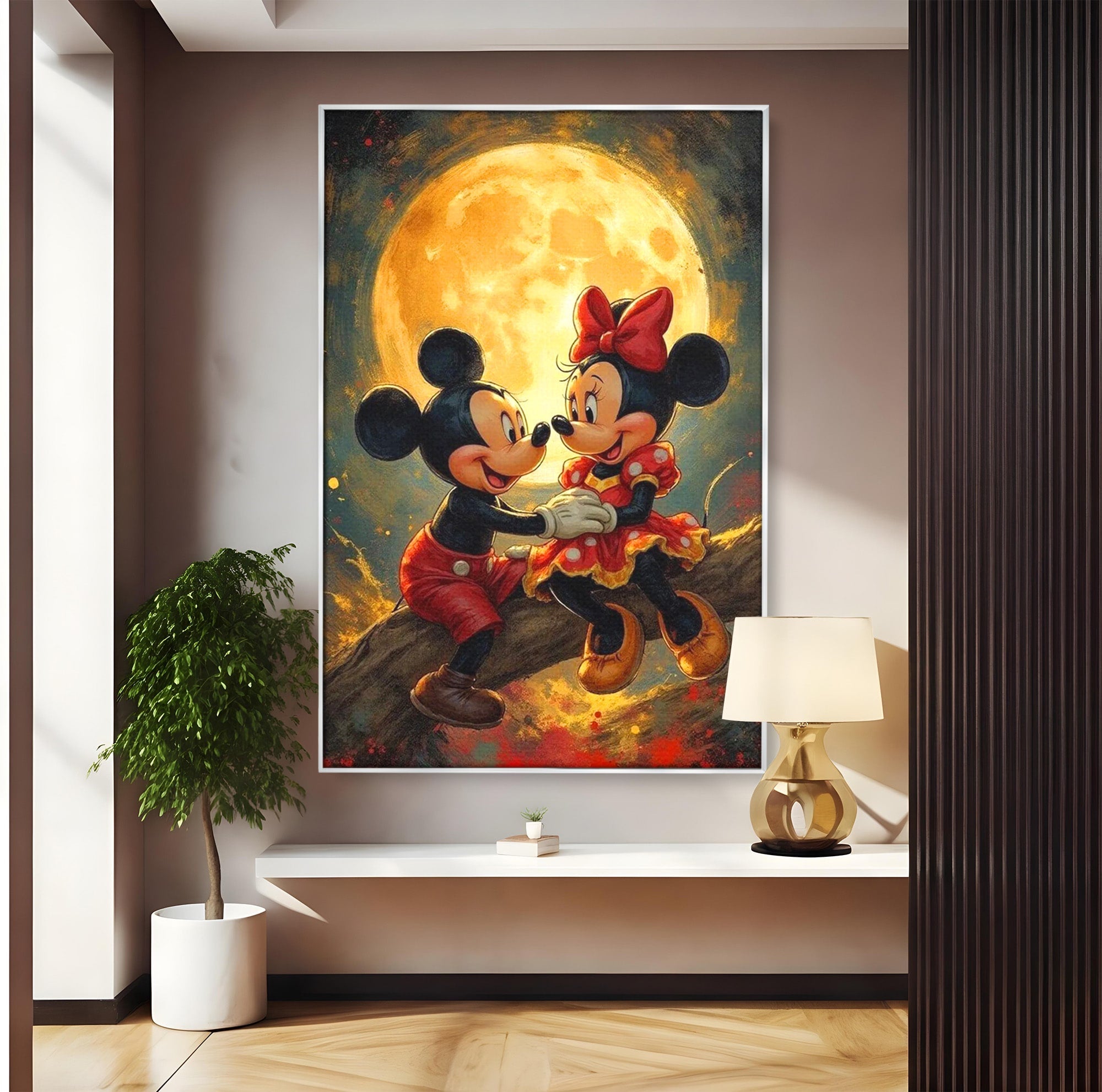 Tablou Canvas Premium LuxCanva® PI1361, Iubire Sub Clar De Luna, Mickey, Iubire, Minnie, Disney, Fantezie, Culori Vibrante, Living, Dormitor, Camera Copii