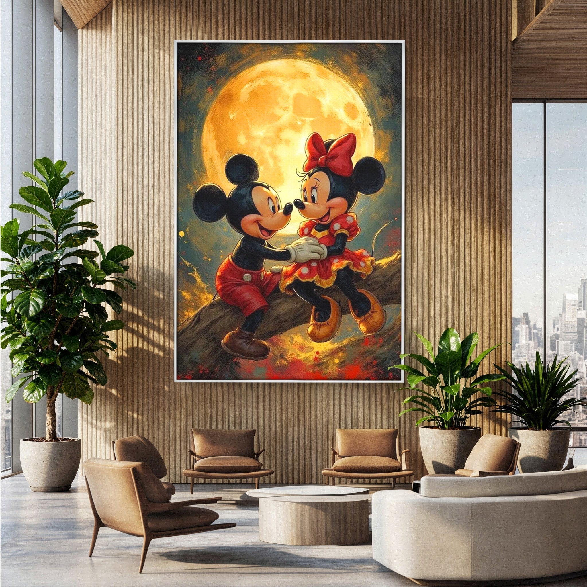 Tablou Canvas Premium LuxCanva® PI1361, Iubire Sub Clar De Luna, Mickey, Iubire, Minnie, Disney, Fantezie, Culori Vibrante, Living, Dormitor, Camera Copii