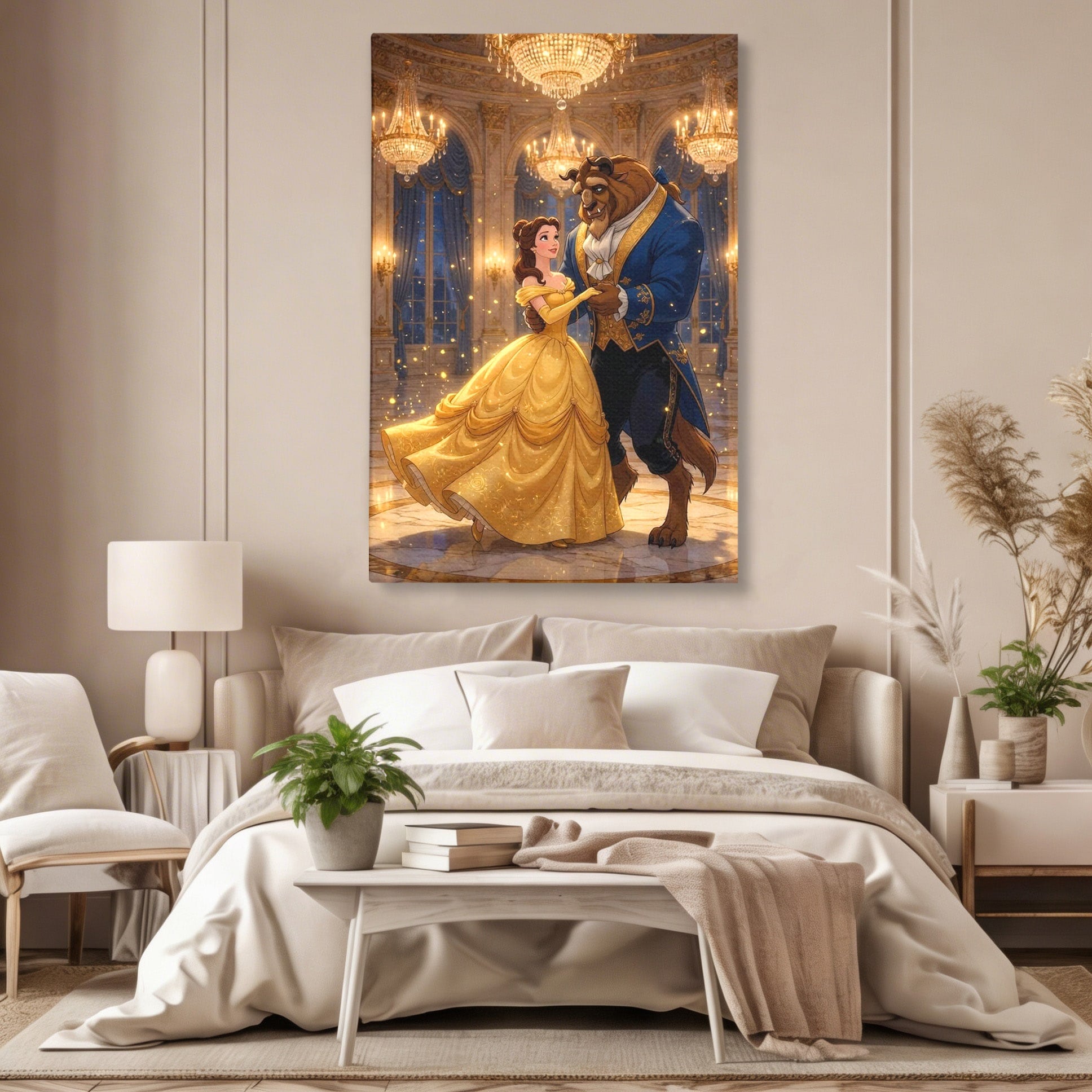 Tablou Canvas Premium LuxCanva® PI1362, Balul de Poveste, Dans, Candelabru, Romantism, Poveste, Rochie, Culori Vibrante, Living, Dormitor, Camera Copii