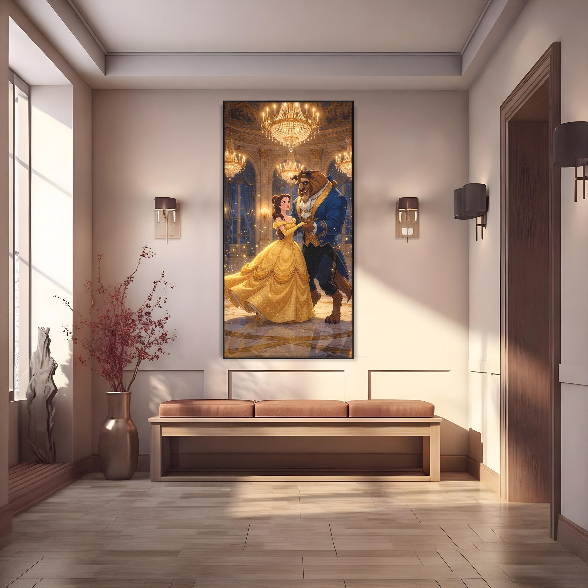 Tablou Canvas Premium LuxCanva® PI1362, Balul de Poveste, Dans, Candelabru, Romantism, Poveste, Rochie, Culori Vibrante, Living, Dormitor, Camera Copii