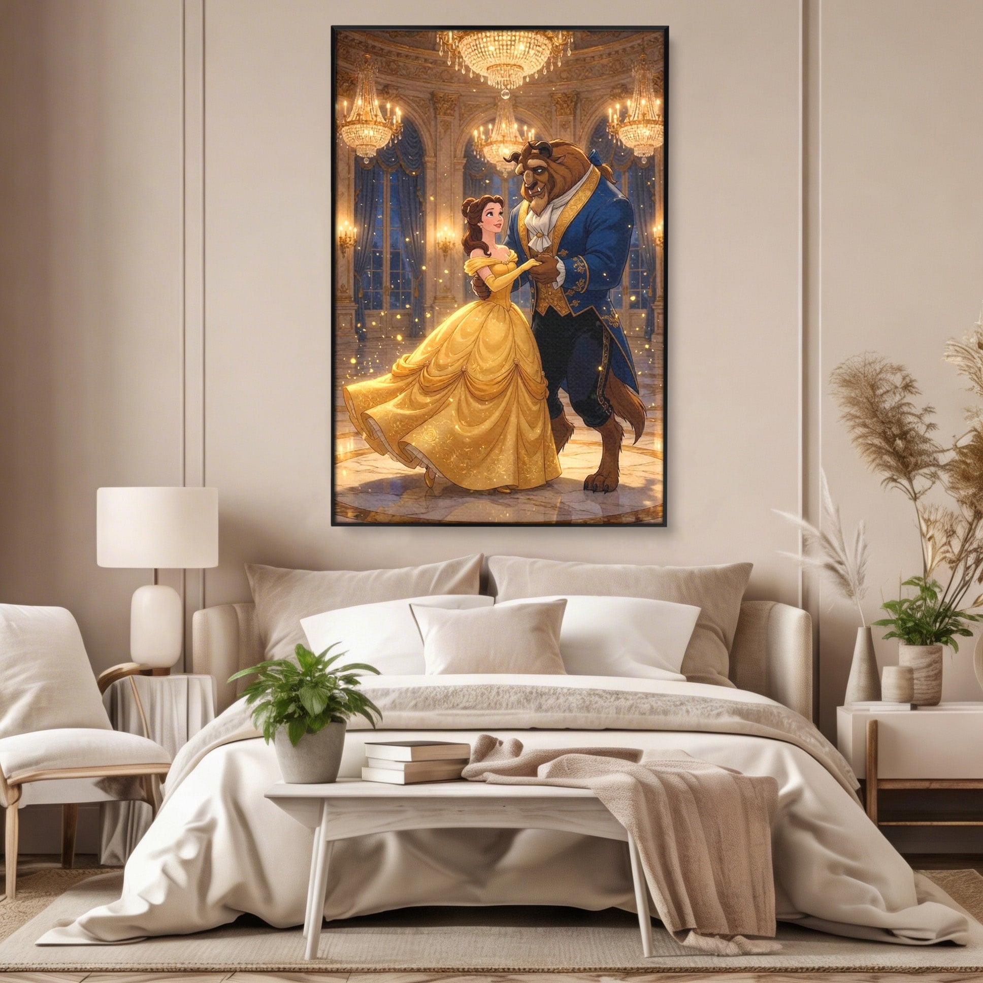 Tablou Canvas Premium LuxCanva® PI1362, Balul de Poveste, Dans, Candelabru, Romantism, Poveste, Rochie, Culori Vibrante, Living, Dormitor, Camera Copii