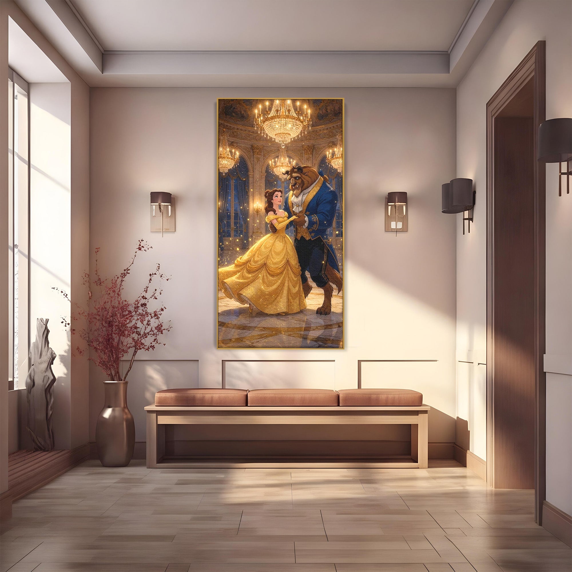 Tablou Canvas Premium LuxCanva® PI1362, Balul de Poveste, Dans, Candelabru, Romantism, Poveste, Rochie, Culori Vibrante, Living, Dormitor, Camera Copii