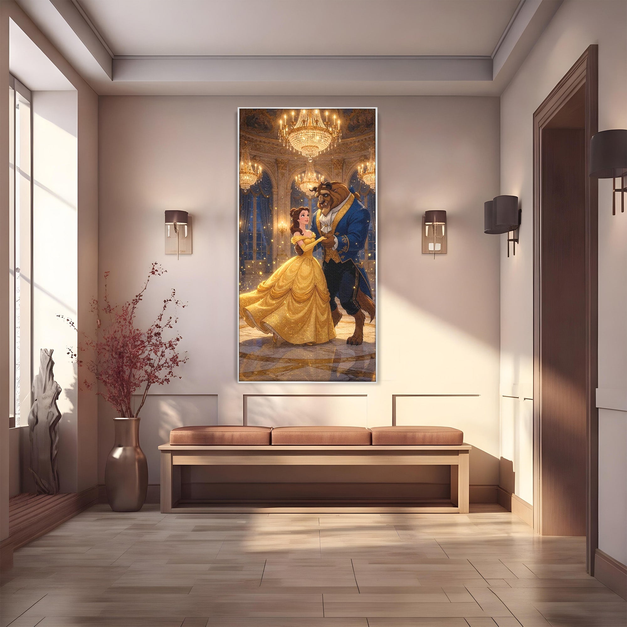 Tablou Canvas Premium LuxCanva® PI1362, Balul de Poveste, Dans, Candelabru, Romantism, Poveste, Rochie, Culori Vibrante, Living, Dormitor, Camera Copii