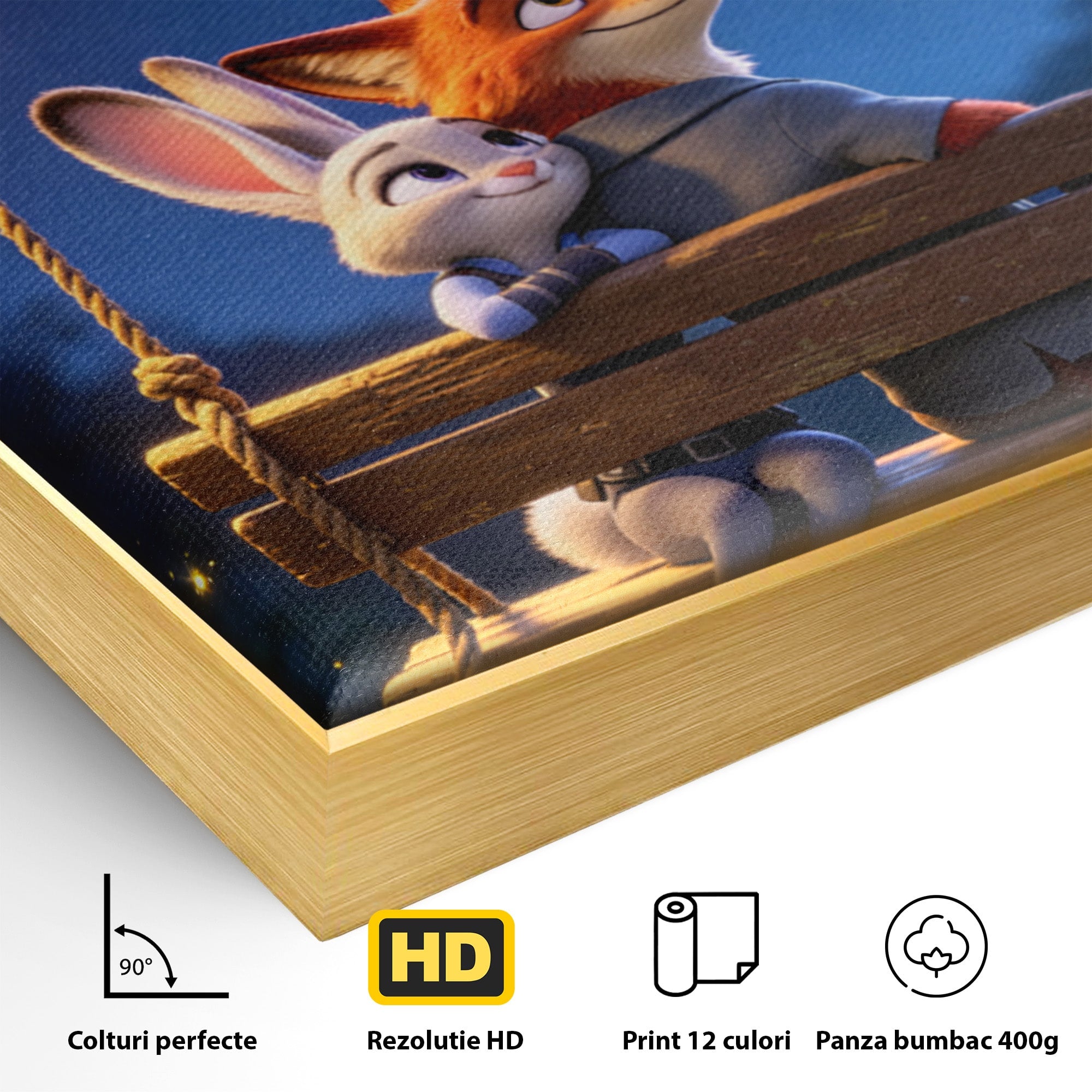 Tablou Canvas Premium LuxCanva® PI1363, Noapte in Zootopia, Animatie, Prietenie, Juddy, Stele, Nick, Culori Vibrante, Living, Dormitor, Camera Copii