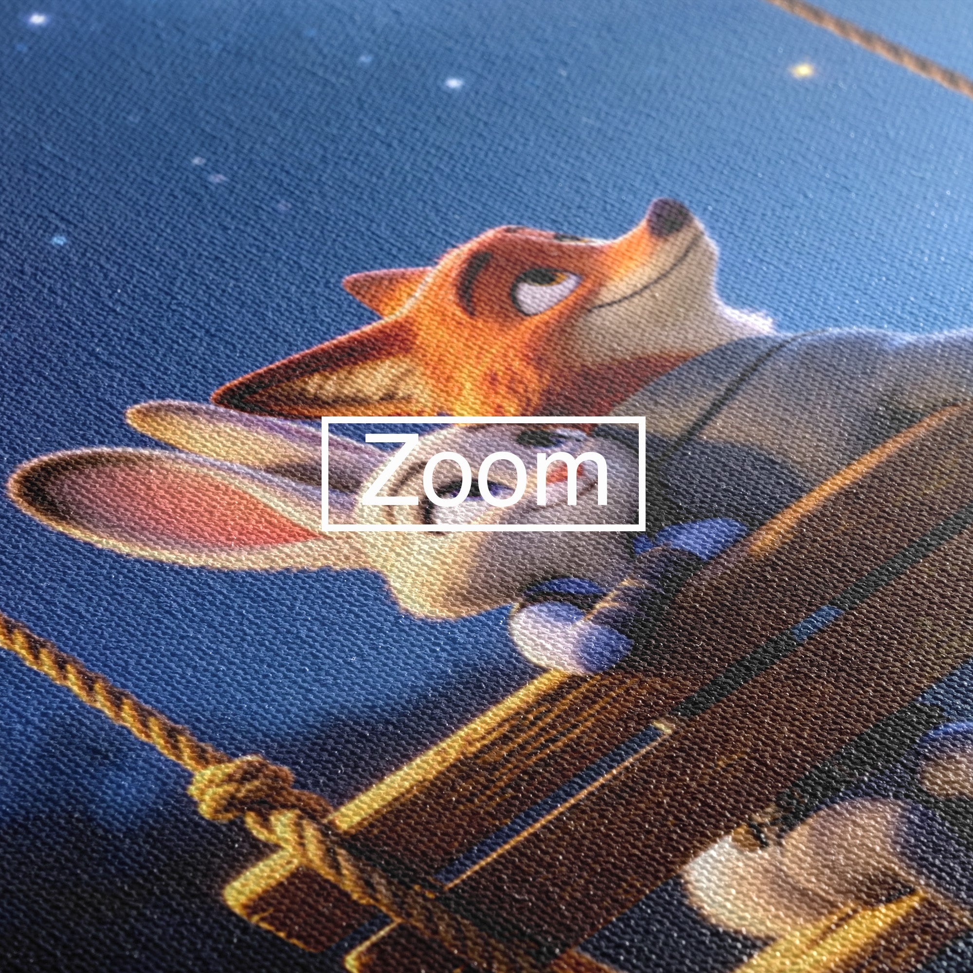 Tablou Canvas Premium LuxCanva® PI1363, Noapte in Zootopia, Animatie, Prietenie, Juddy, Stele, Nick, Culori Vibrante, Living, Dormitor, Camera Copii