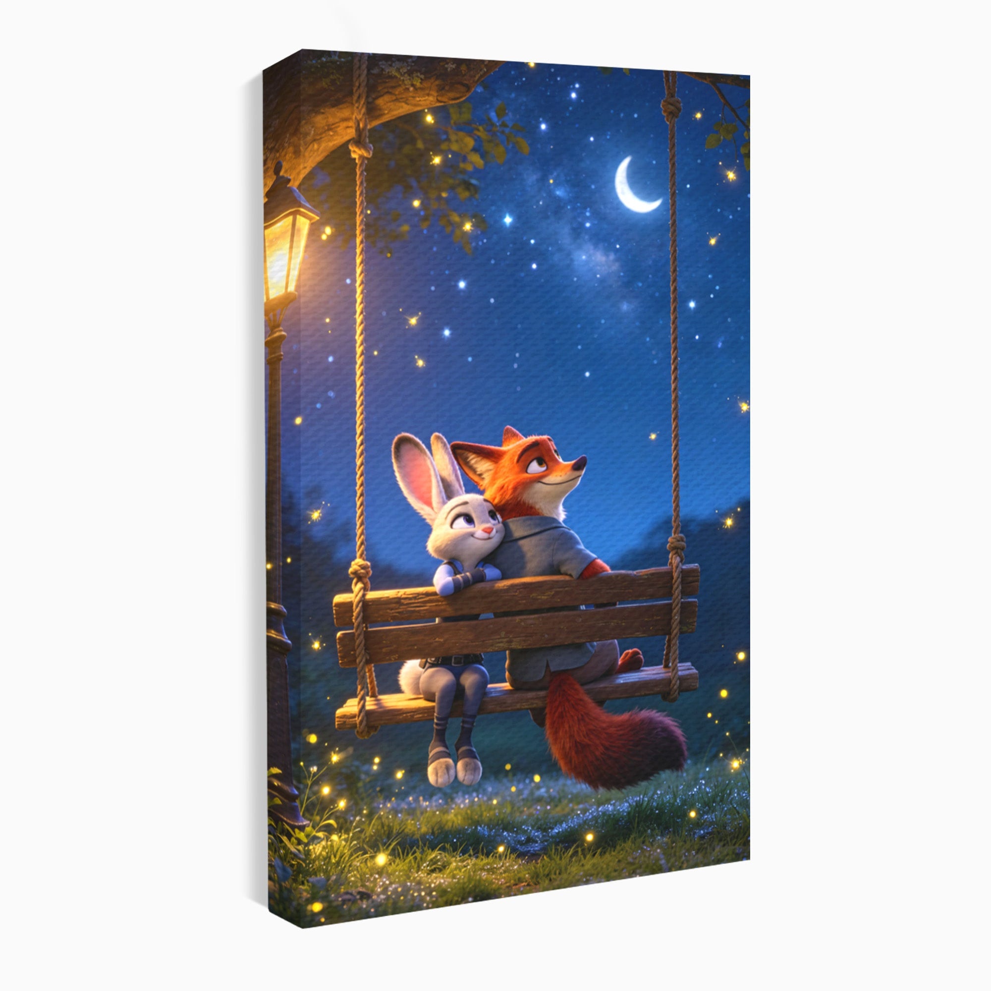 Tablou Canvas Premium LuxCanva® PI1363, Noapte in Zootopia, Animatie, Prietenie, Juddy, Stele, Nick, Culori Vibrante, Living, Dormitor, Camera Copii