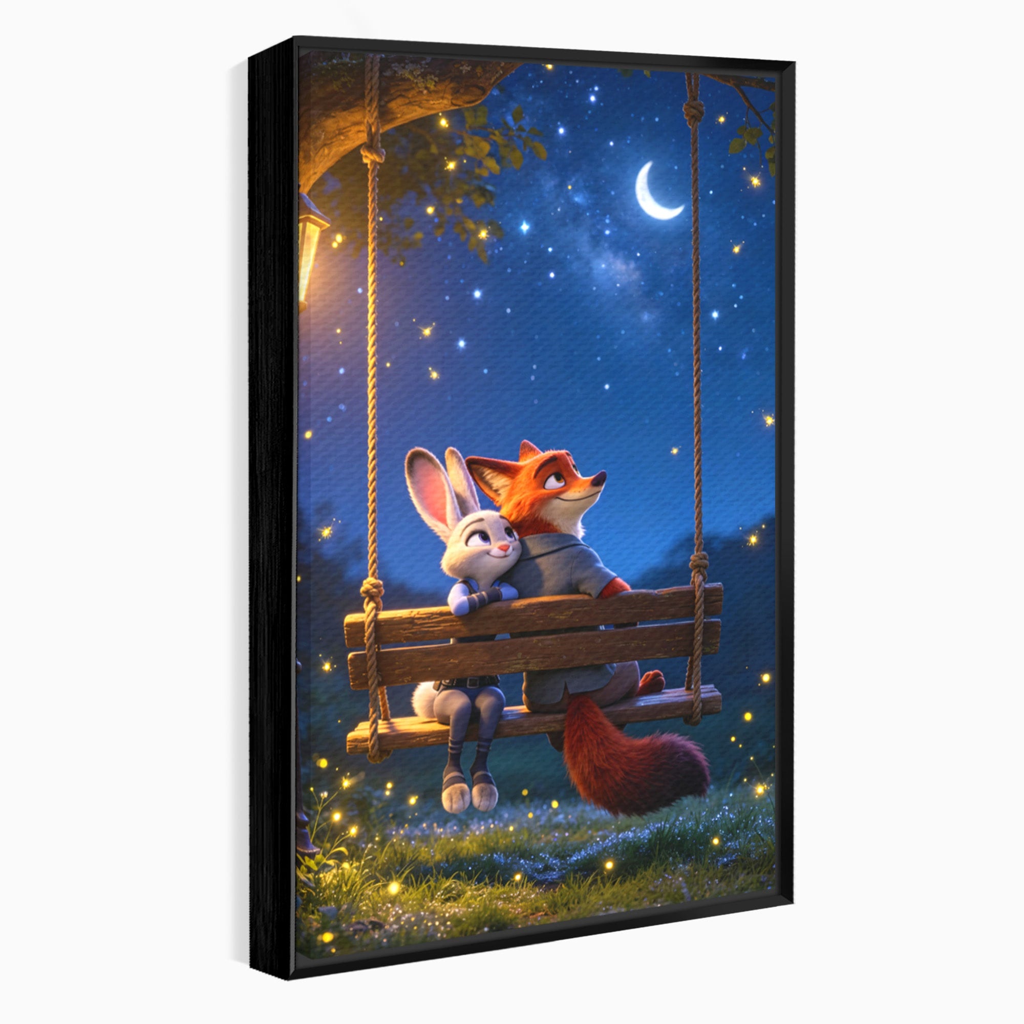 Tablou Canvas Premium LuxCanva® PI1363, Noapte in Zootopia, Animatie, Prietenie, Juddy, Stele, Nick, Culori Vibrante, Living, Dormitor, Camera Copii