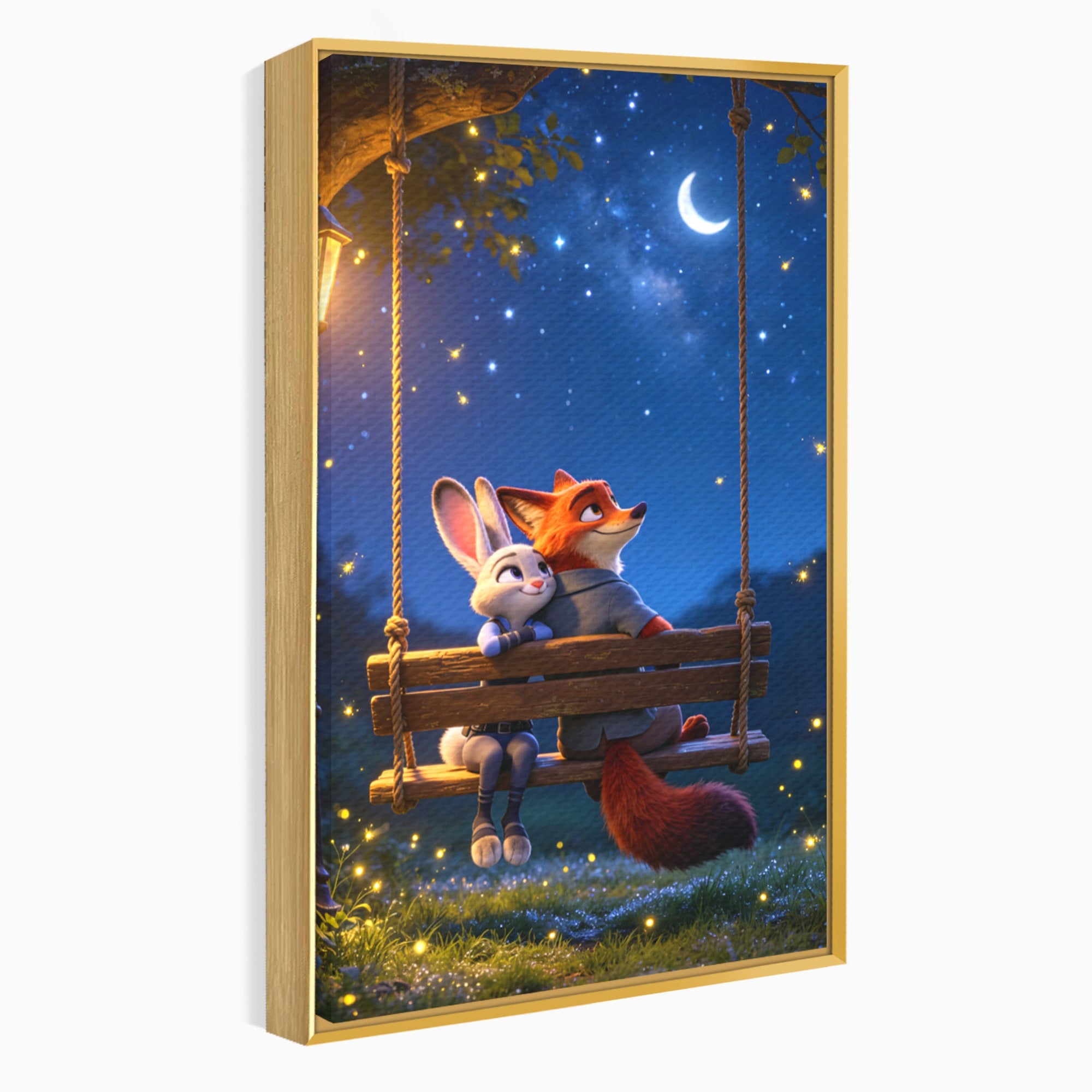 Tablou Canvas Premium LuxCanva® PI1363, Noapte in Zootopia, Animatie, Prietenie, Juddy, Stele, Nick, Culori Vibrante, Living, Dormitor, Camera Copii