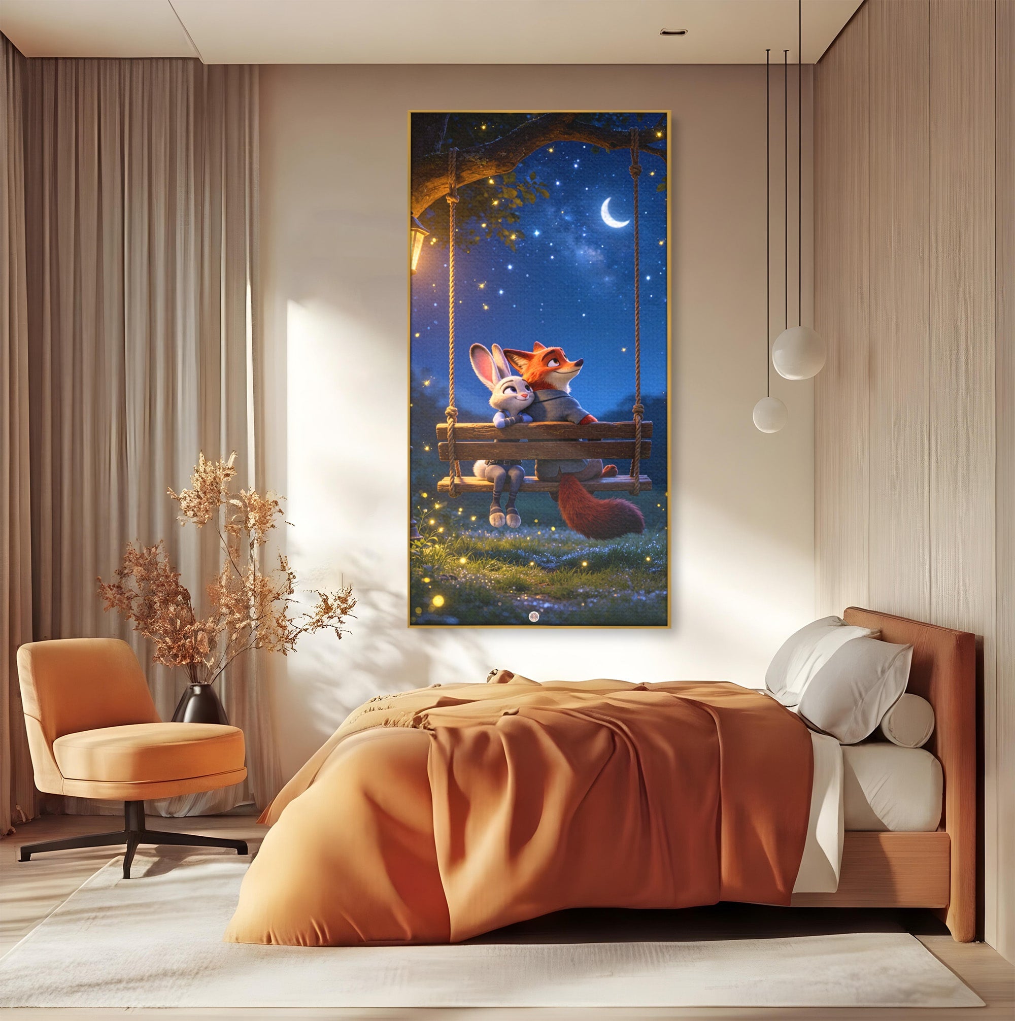 Tablou Canvas Premium LuxCanva® PI1363, Noapte in Zootopia, Animatie, Prietenie, Juddy, Stele, Nick, Culori Vibrante, Living, Dormitor, Camera Copii