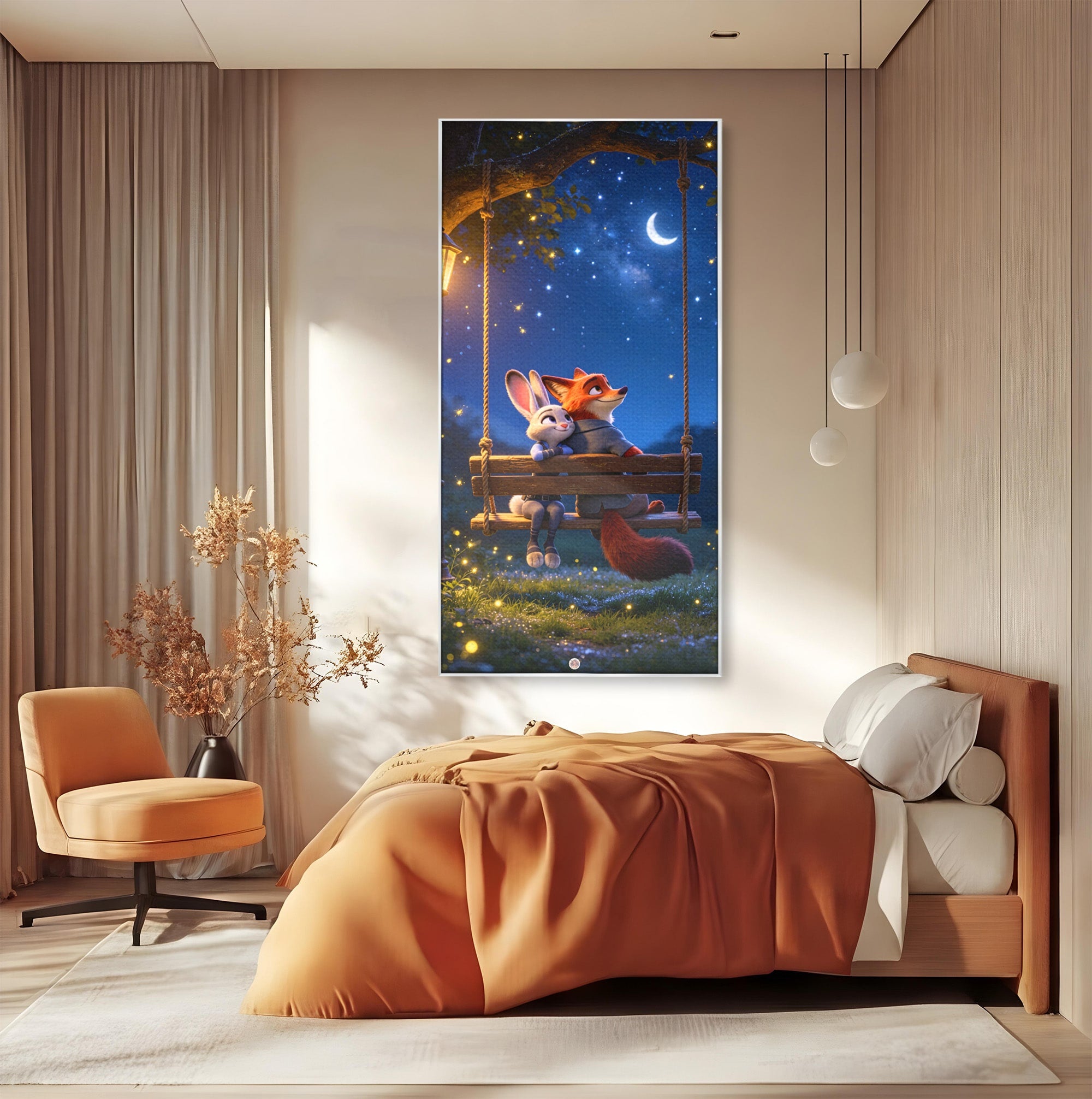 Tablou Canvas Premium LuxCanva® PI1363, Noapte in Zootopia, Animatie, Prietenie, Juddy, Stele, Nick, Culori Vibrante, Living, Dormitor, Camera Copii